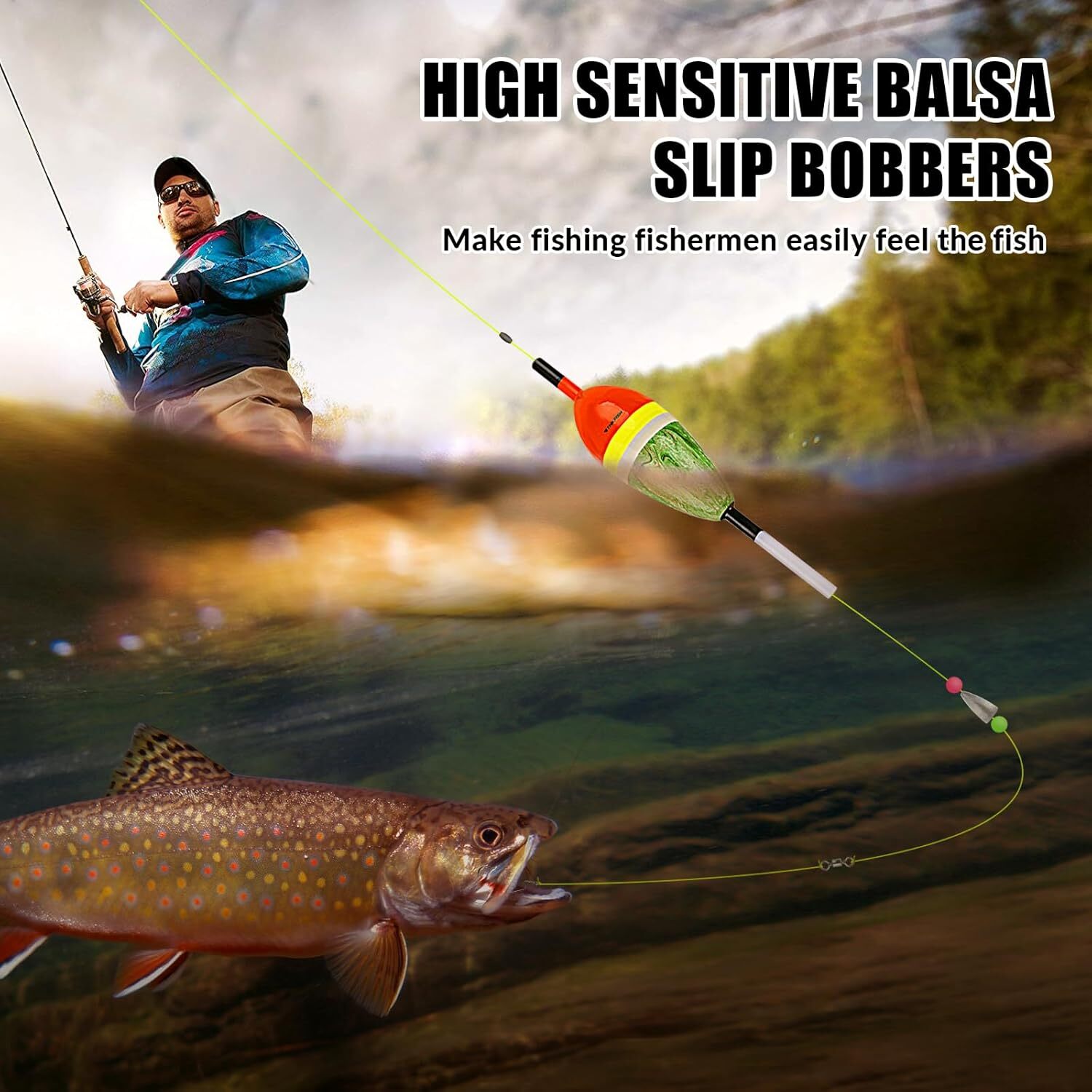 THKFISH 5PCS Bobbers for Fishing Buoyant Balsa Wood Body Slip Bobbers Floats US