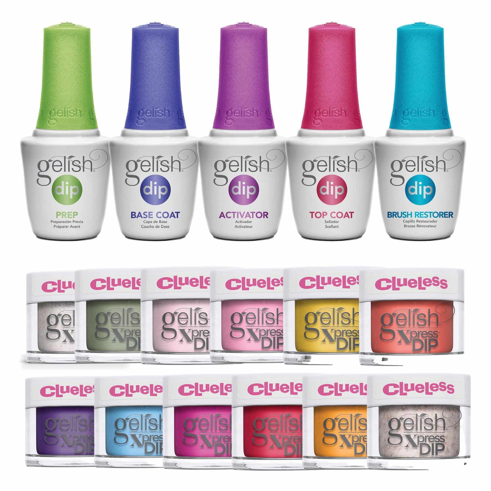 Gelish Dip Starter Kit with Dip Basix and 12 Clueless Collection Dip Powders