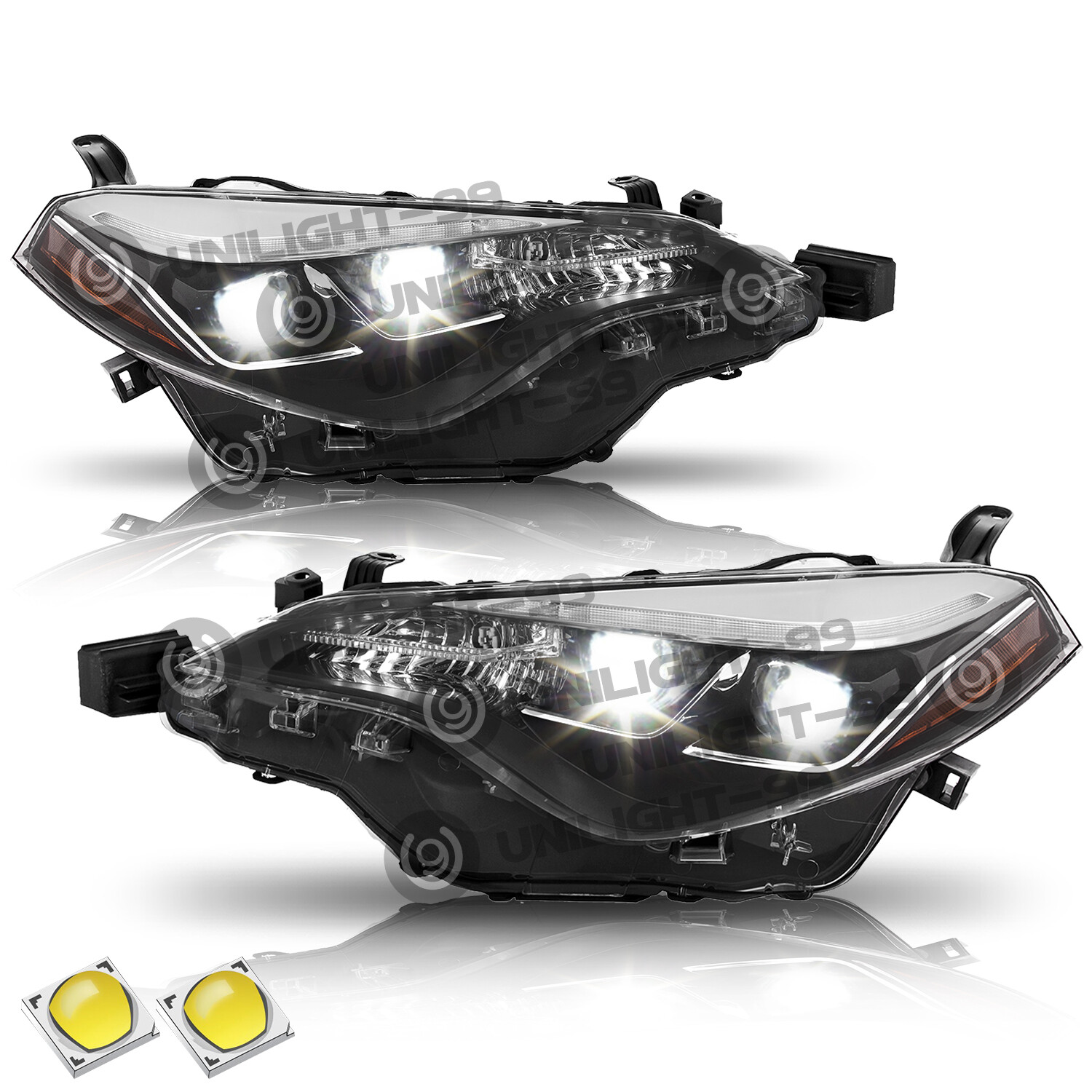 Fit 2017 2018 2019 Toyota Corolla SE XLE XSE Sedan 4Dr Headlights Pair W/Bulbs