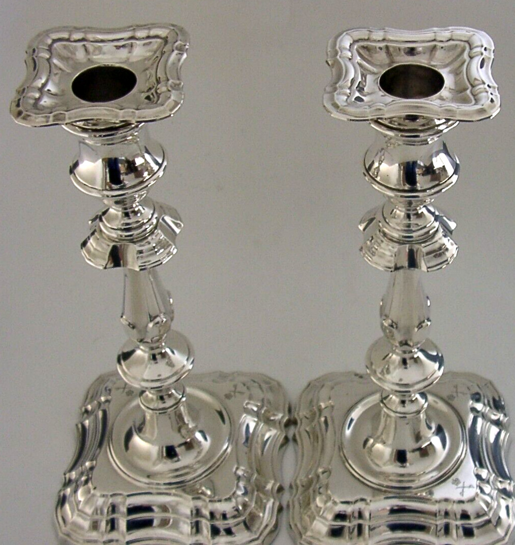 LARGE 9.5 inch ANTIQUE STERLING SILVER MILITARY CANDLESTICKS 1910 APTC 1260g