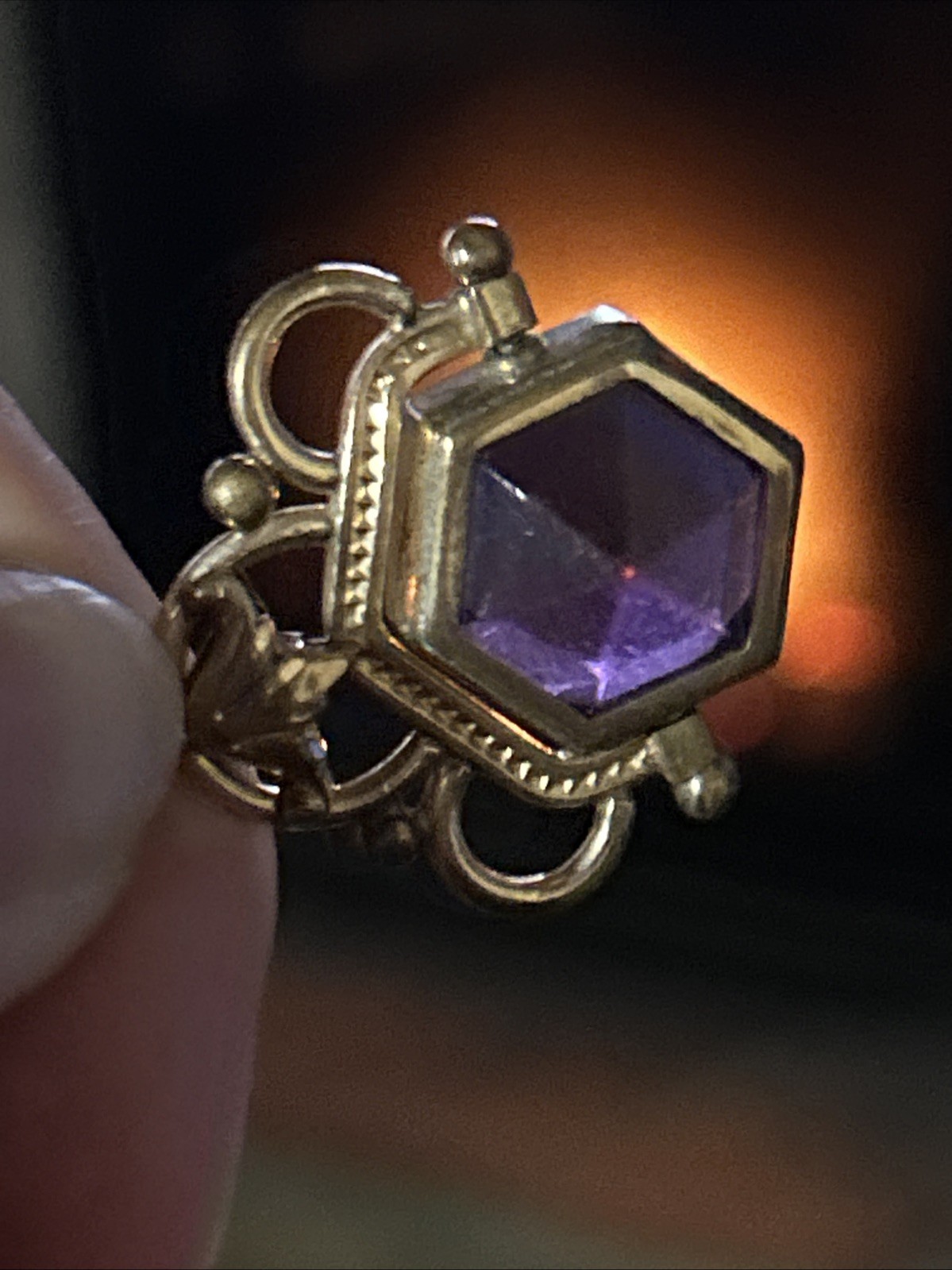 Victorian Rose Gold Fill Purple Watch Fob Spinner Book Link Chain Large Ring