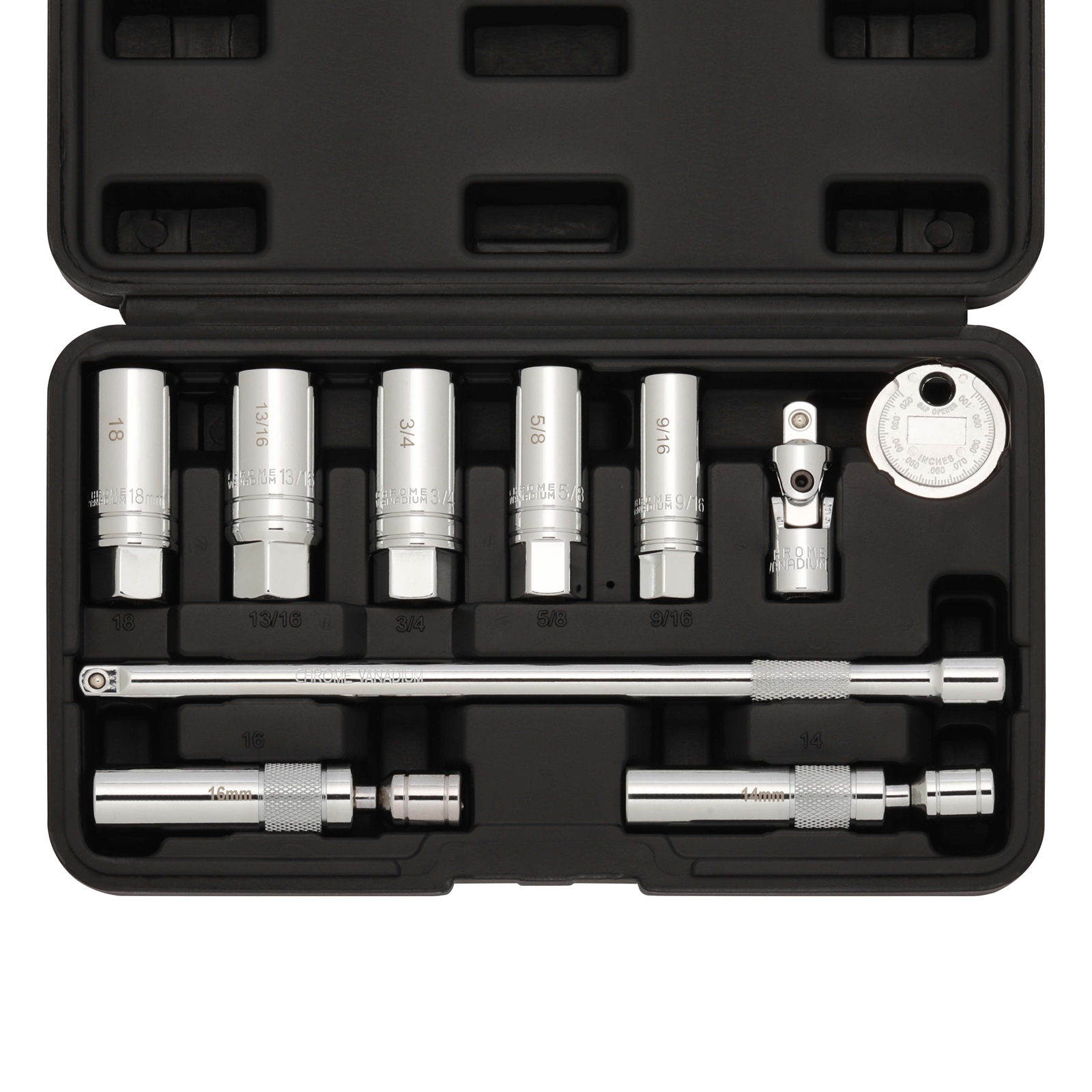 0PCS 3/8"Drive Magnetic Spark Plug Socket Set, 6PT&12PT Extension Bar CR-V Steel