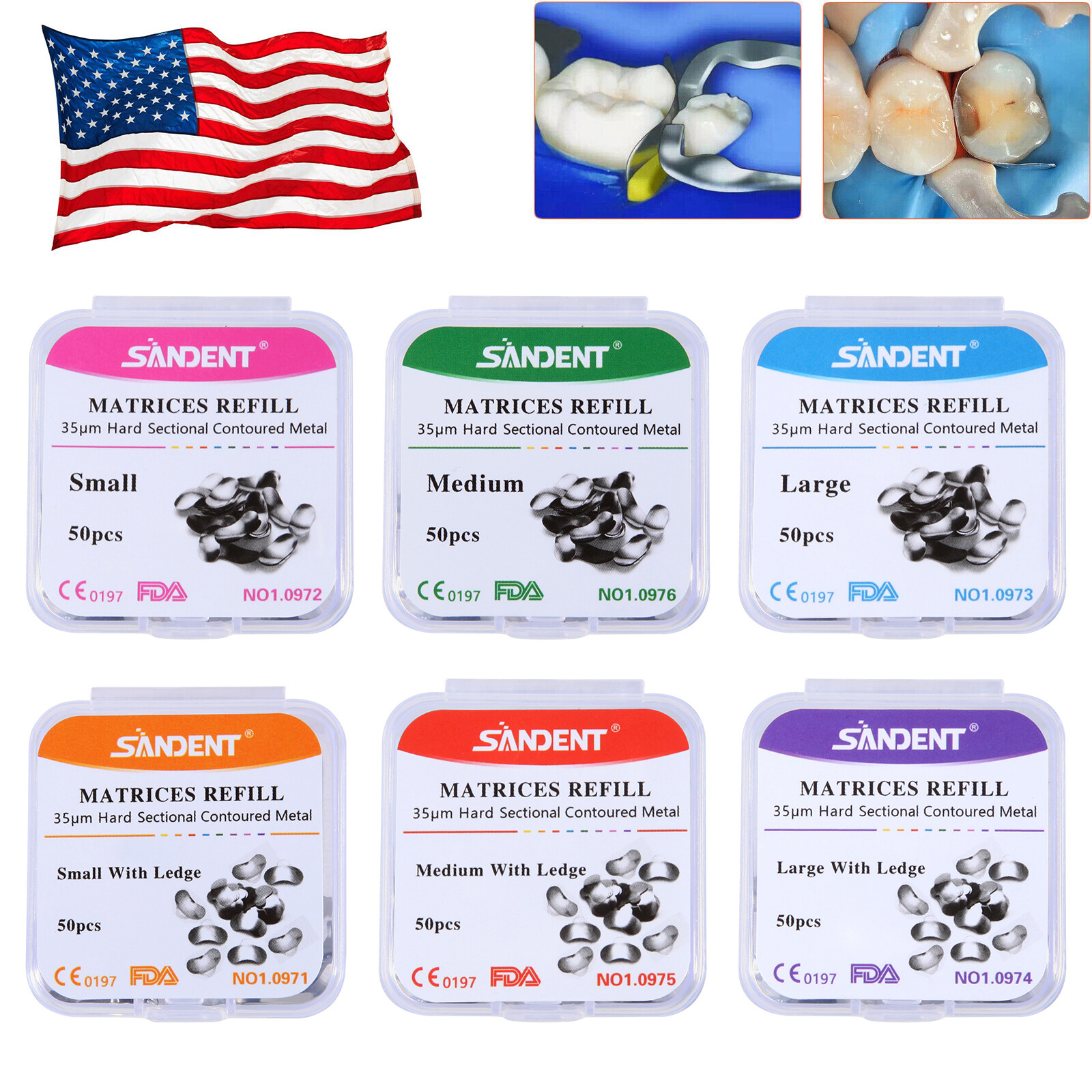 Dental Sectional Matrix System Contoured Metal Matrices Refill Matrix Bands 50x