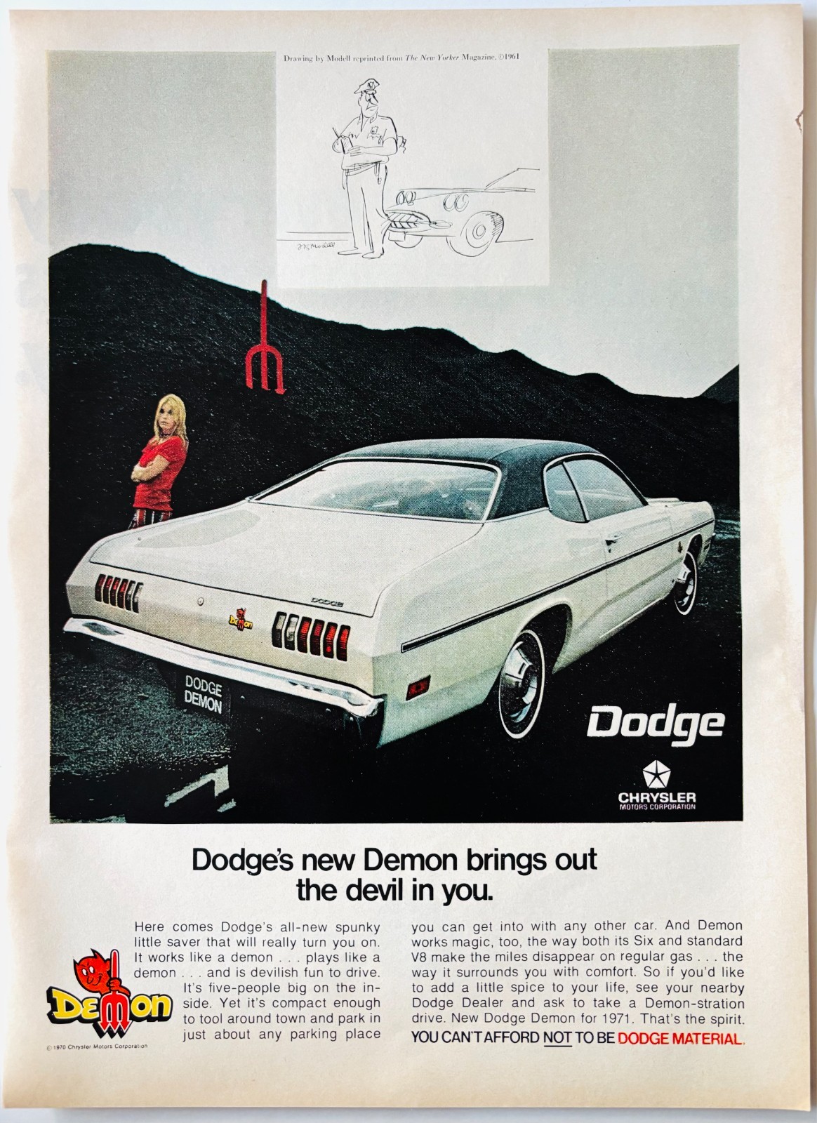 1971 Dodge Demon Advertisement Vintage Automobile Chrysler Classic DWW11A
