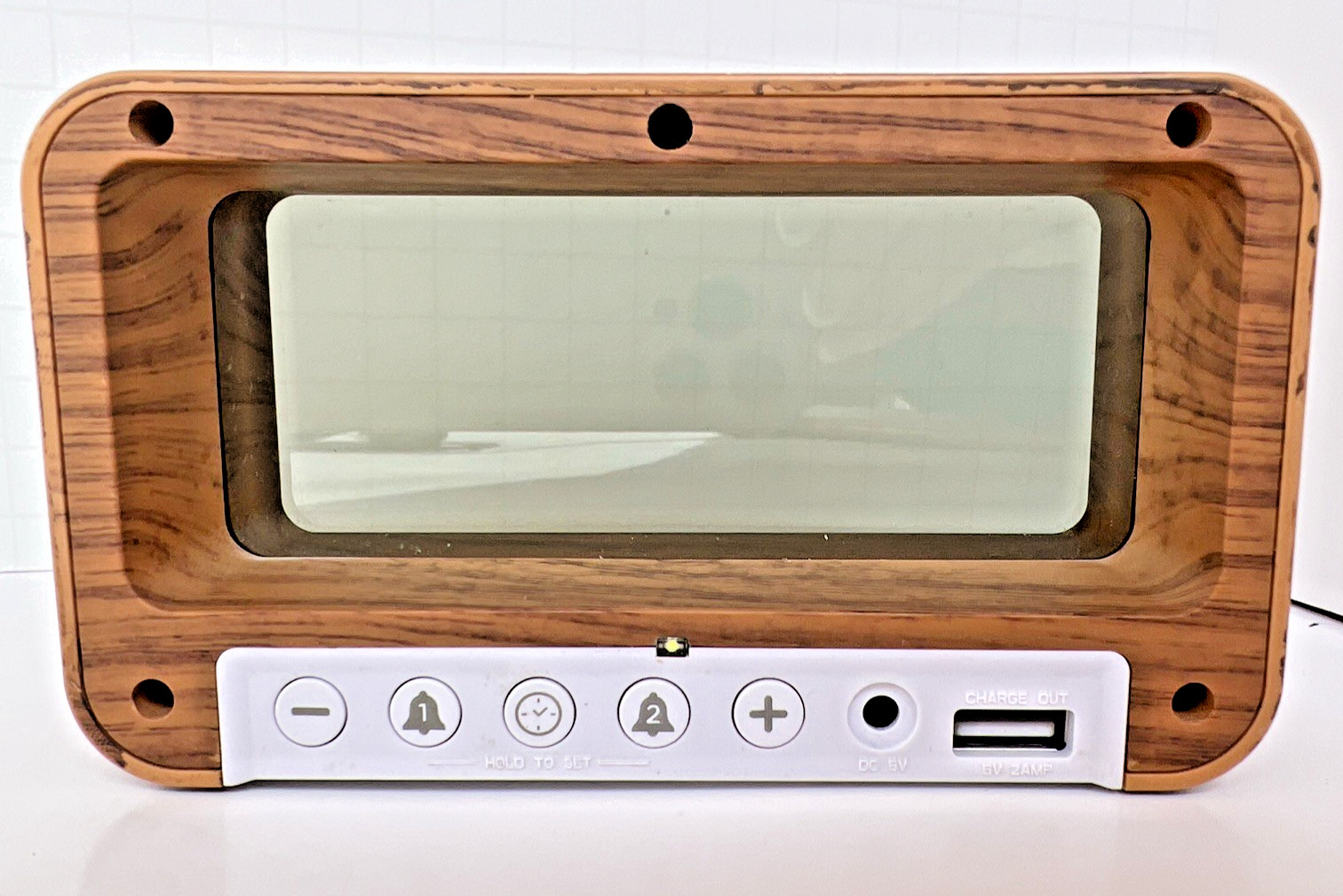 Capello Wood Grain Digital Alarm Clock Large Display USB Charging AC Adapter