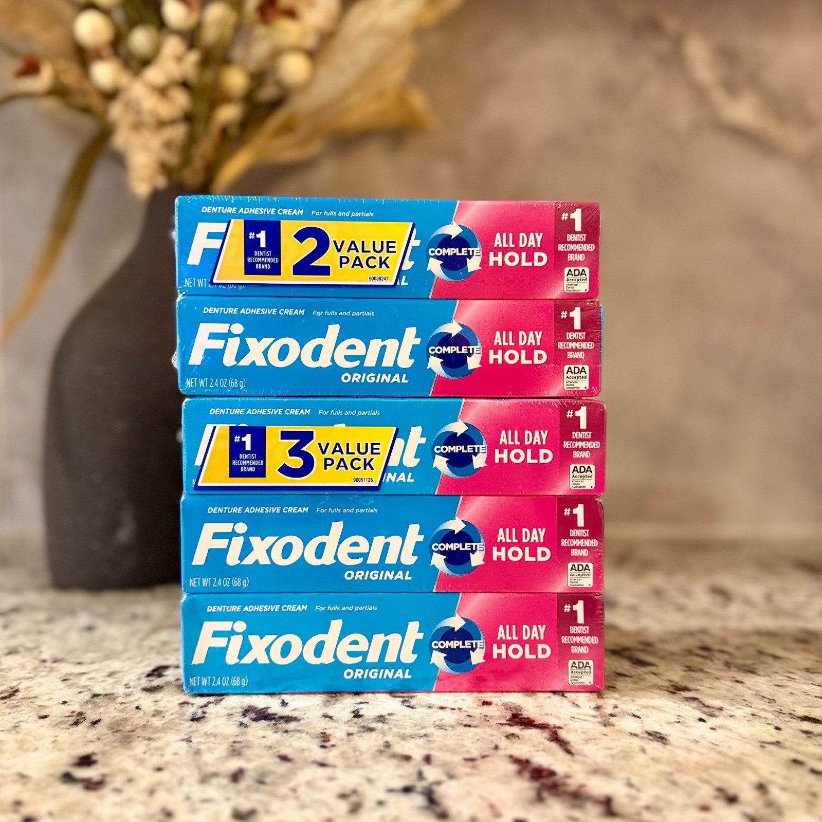 5packs-Fixodent Original Complete Denture Adhesive Cream-2.4oz(68g)*NEW-FREESHIP