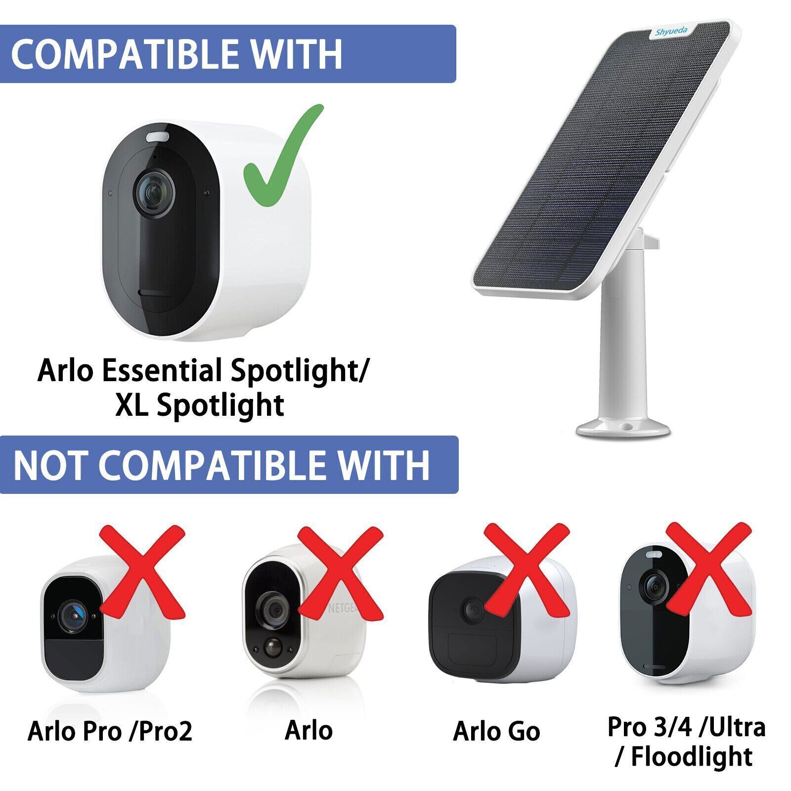 Solar Panel Charging for Arlo Essential Spotlight / XL Spotlight Camera Battery