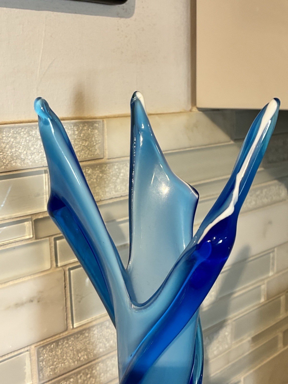 VTG TALL MURANO EMPOLI ALROSE BLUE GLASS VASE CRISTALLERIA FRATELLI BETTI 20”