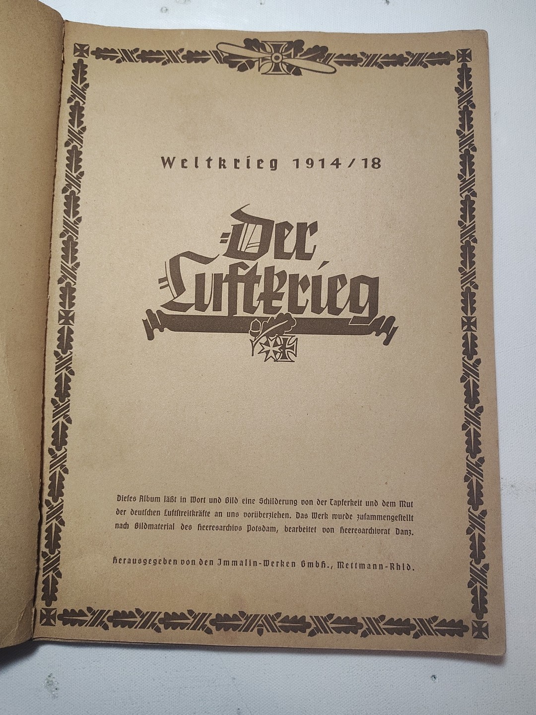 Rare Der Weltkrieg 1914/18: Der Luftkrieg" Air War WW1 German Immalin-Werke GmbH