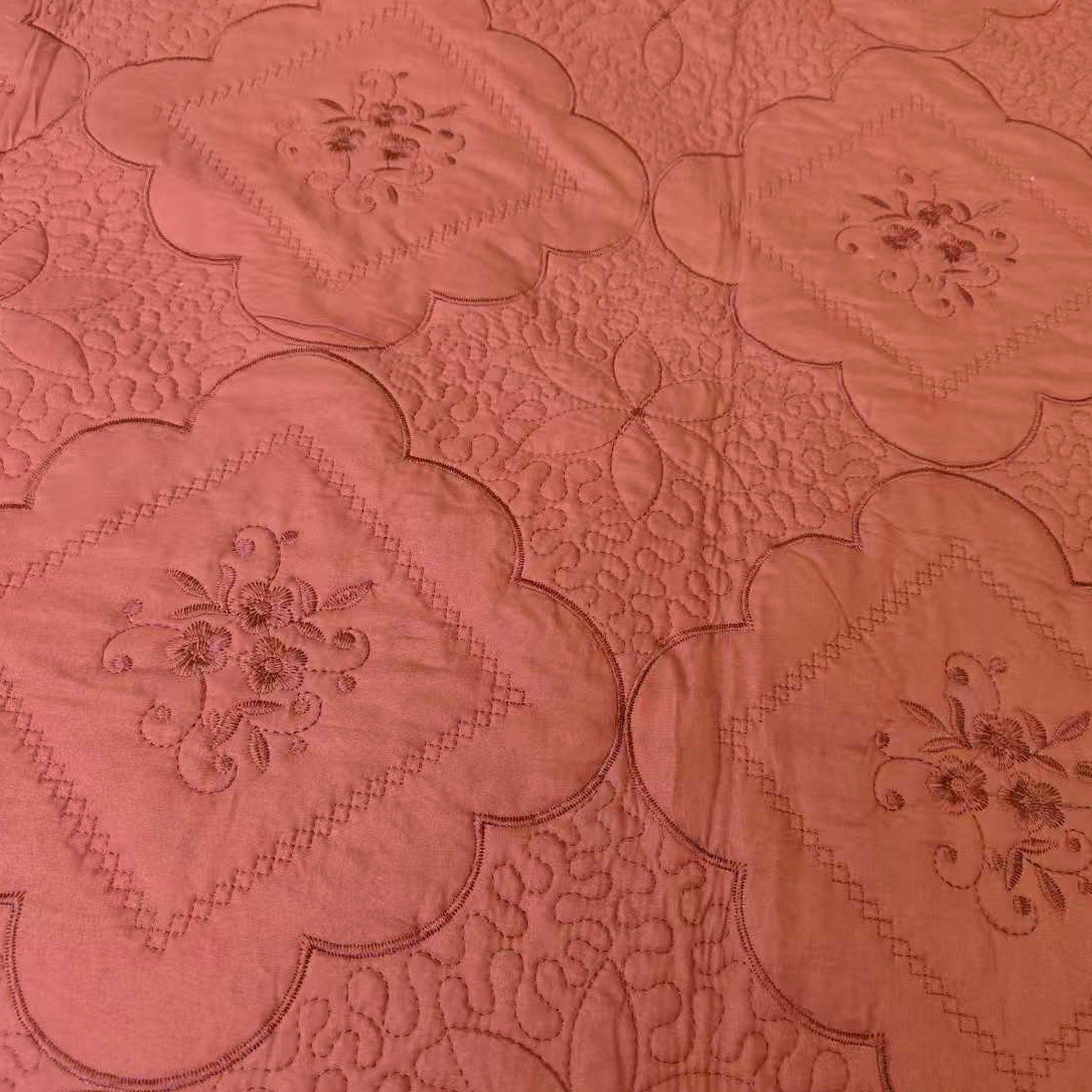 3 Piece Floral Embroidered Quilted Bedspread-Beautiful Stitching