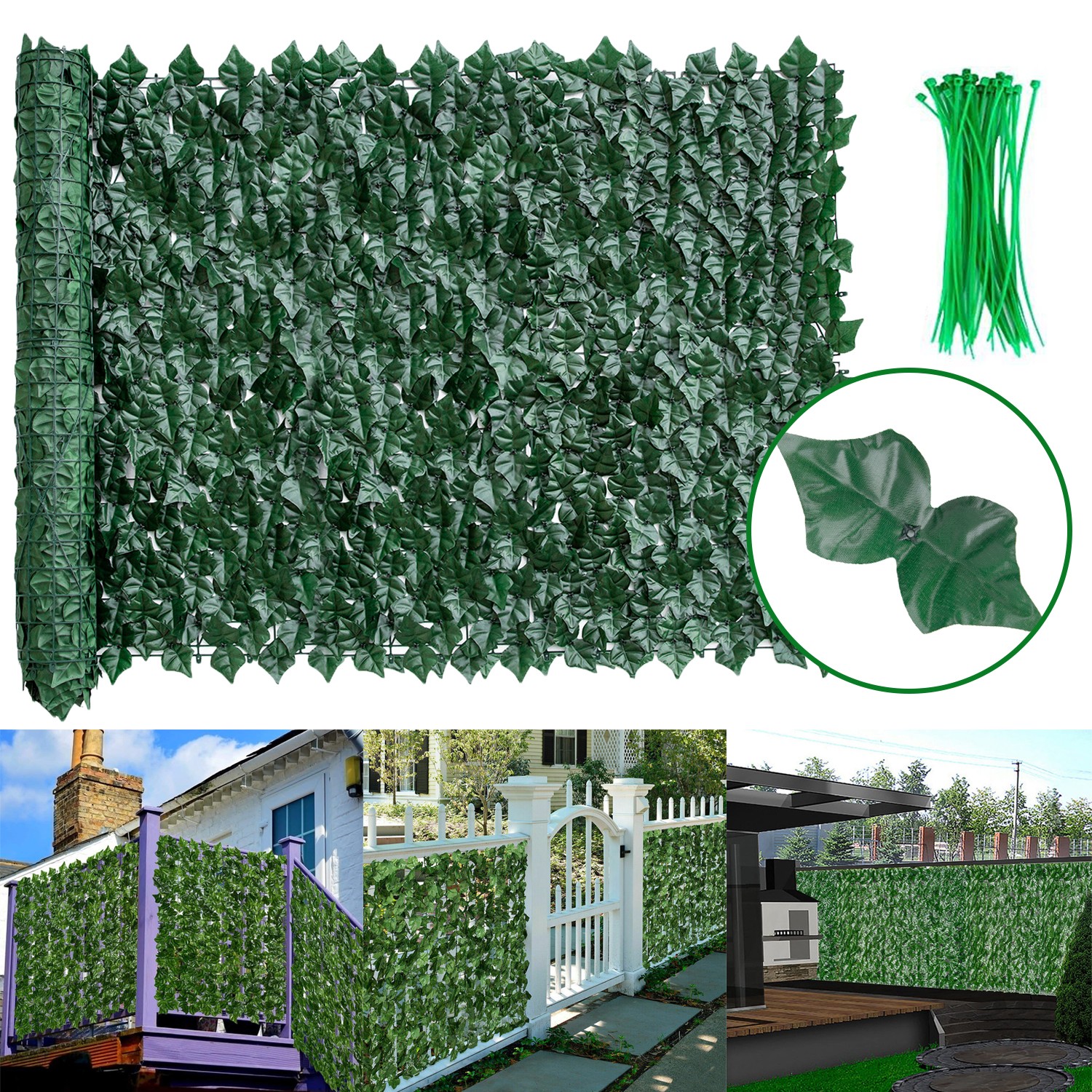 Artificial Ivy Hedge Green Leaf Fence Panels Faux Privacy Fence Screen for Home