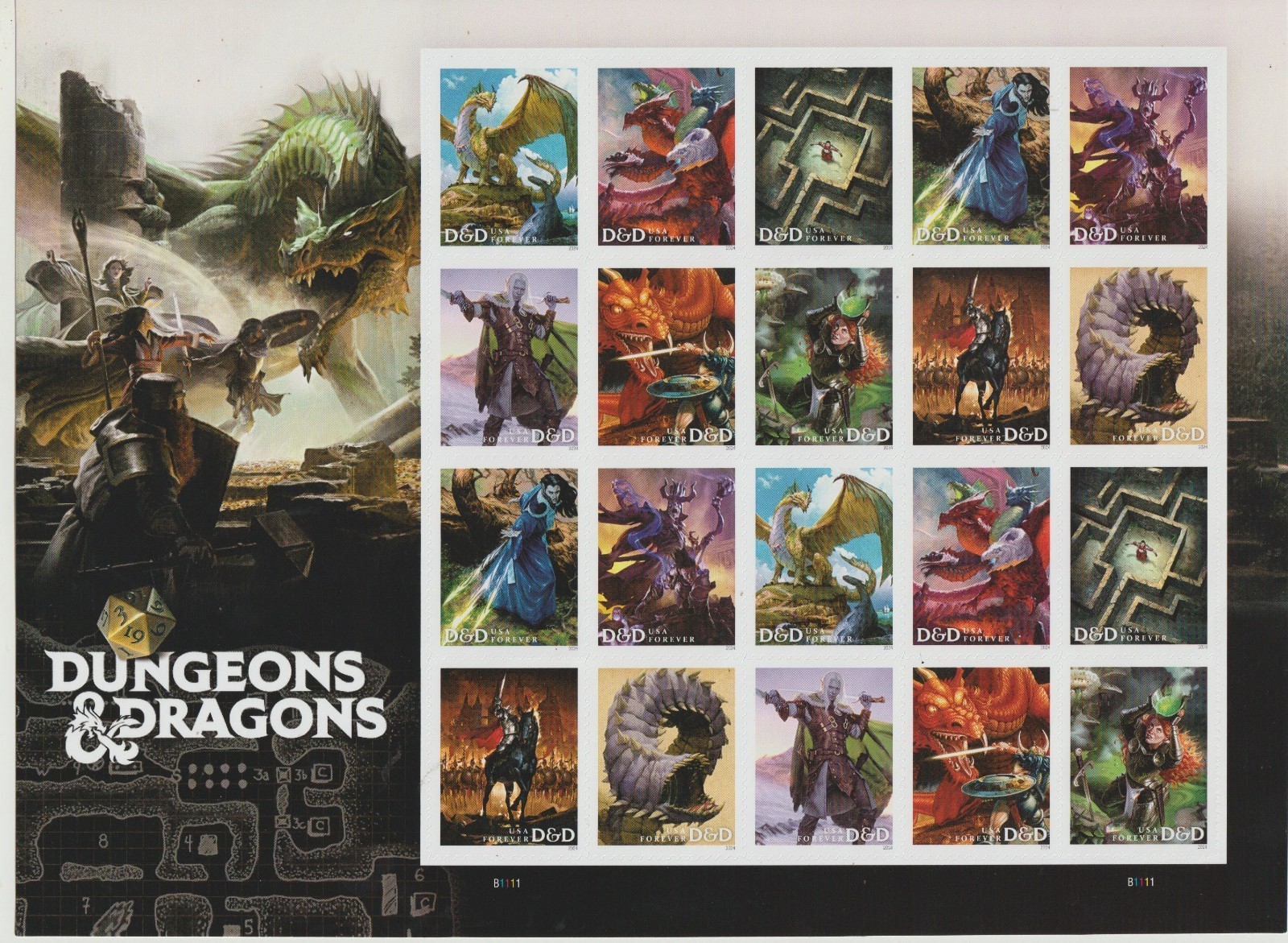 Dungeons & Dragons USPS Sheet of 20 Forever Stamps sent from OKC OK