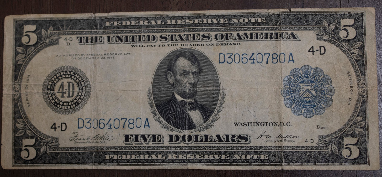 1914 $5 Federal Reserve Note Lincoln........Lot 4895