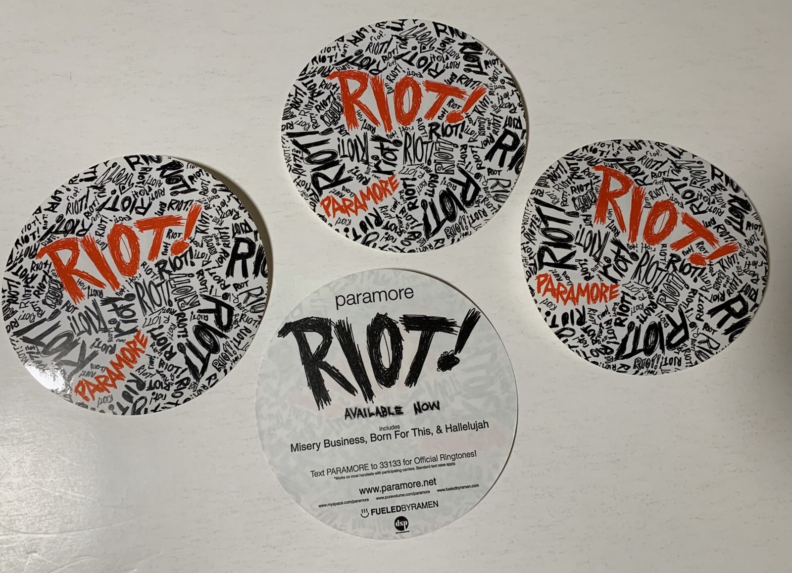 PARAMORE Riot 3 PROMO STICKERS for cd HAYLEY WILLIAMS Taylor York ZAC FARRO Mint