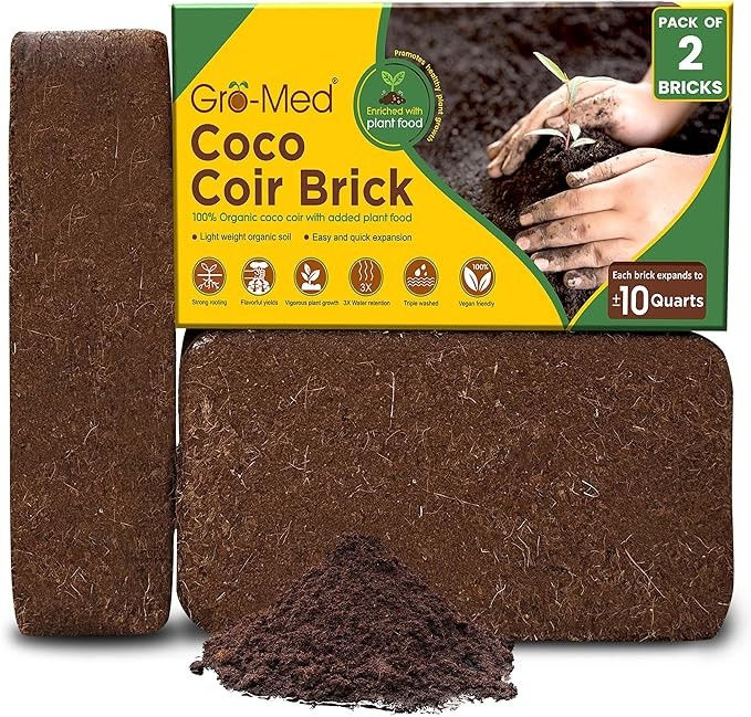 Coco Coir Brick 10 Lbs – Expands to 80 Quarts – Organic Potting Soil