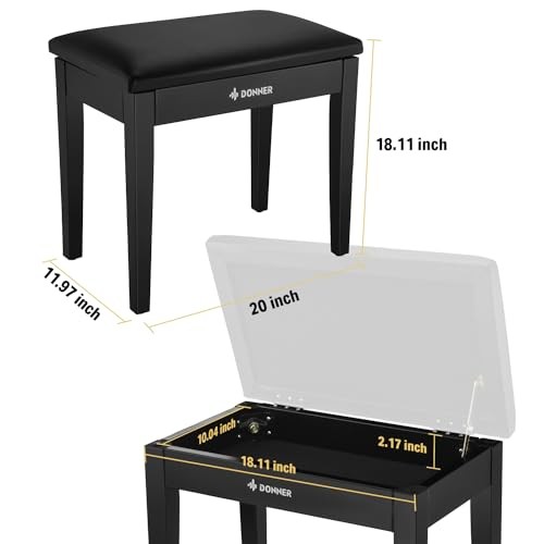 Piano Bench with Storage, Solid Wood Keyboard Bench Piano Bookcase Stool Black