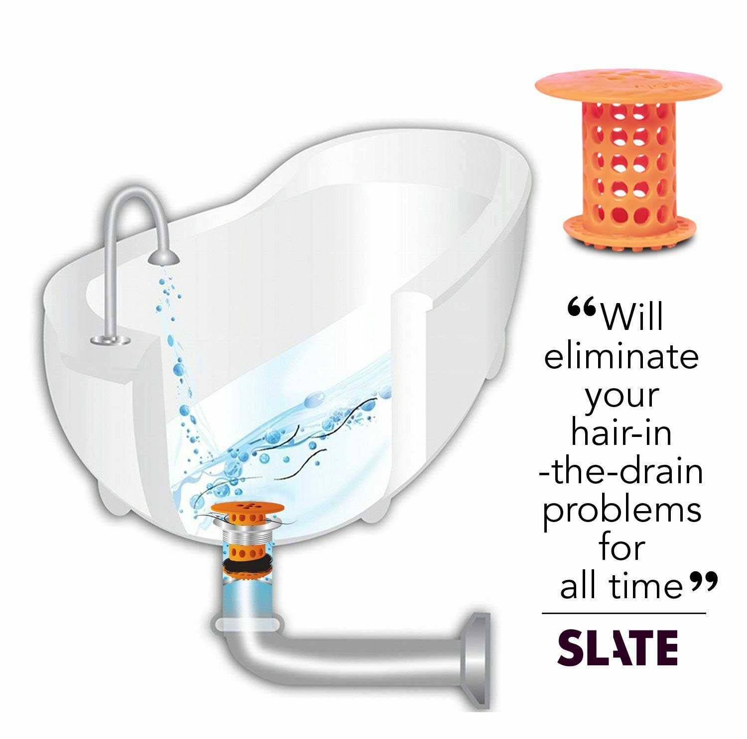 TubShroom® Orange Revolutionary Drain Hair Catcher No More Clogs Free Shipping!