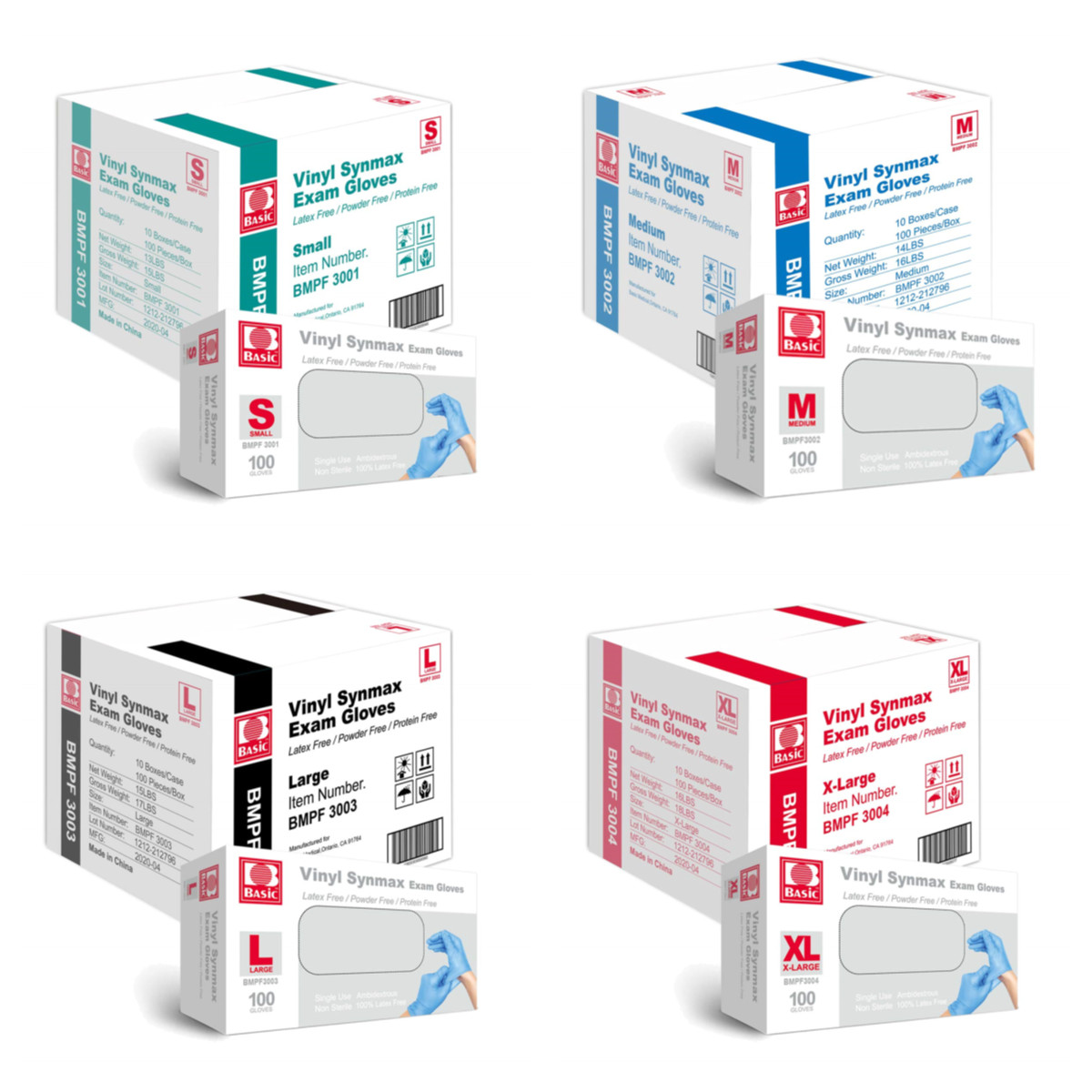 1000Pcs Blue 4mil Medical Synmax Vinyl Exam Gloves,Latex-Free & Power-Free