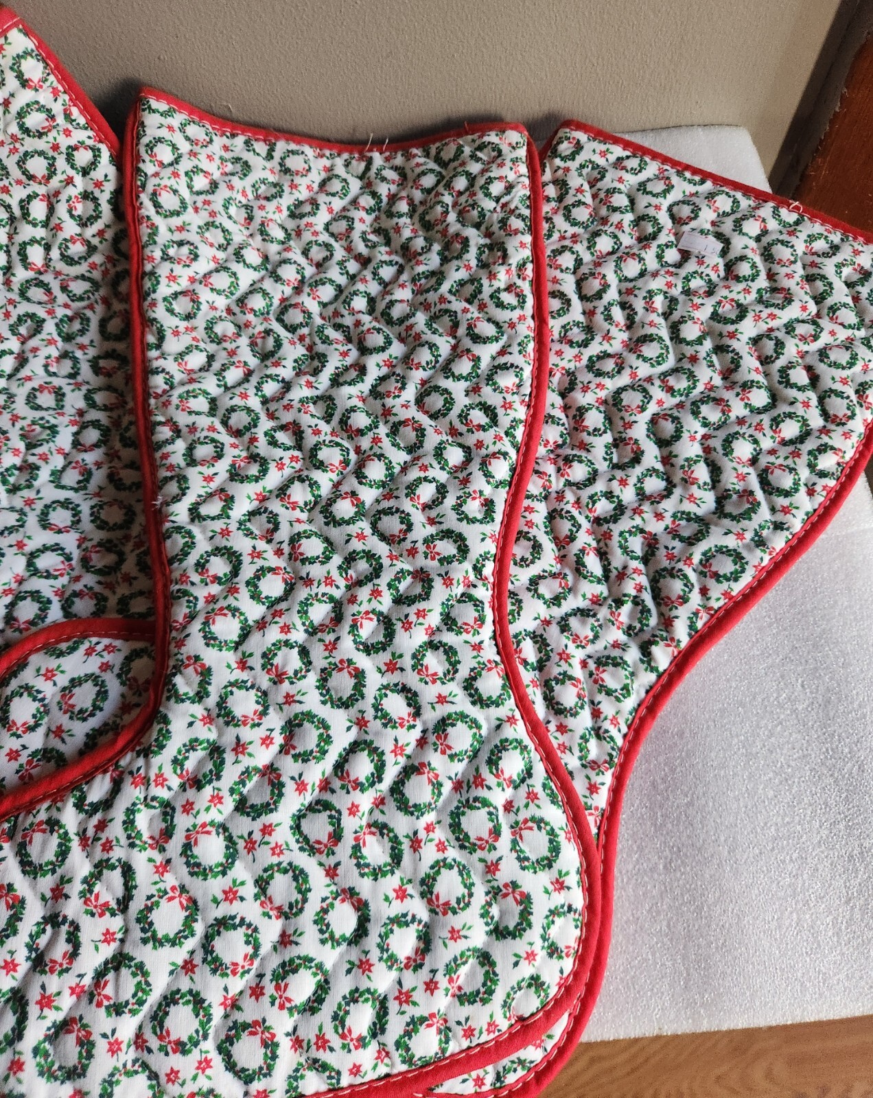 Christmas Stocking White with Green Wreaths & Red Poinsettia Pattern