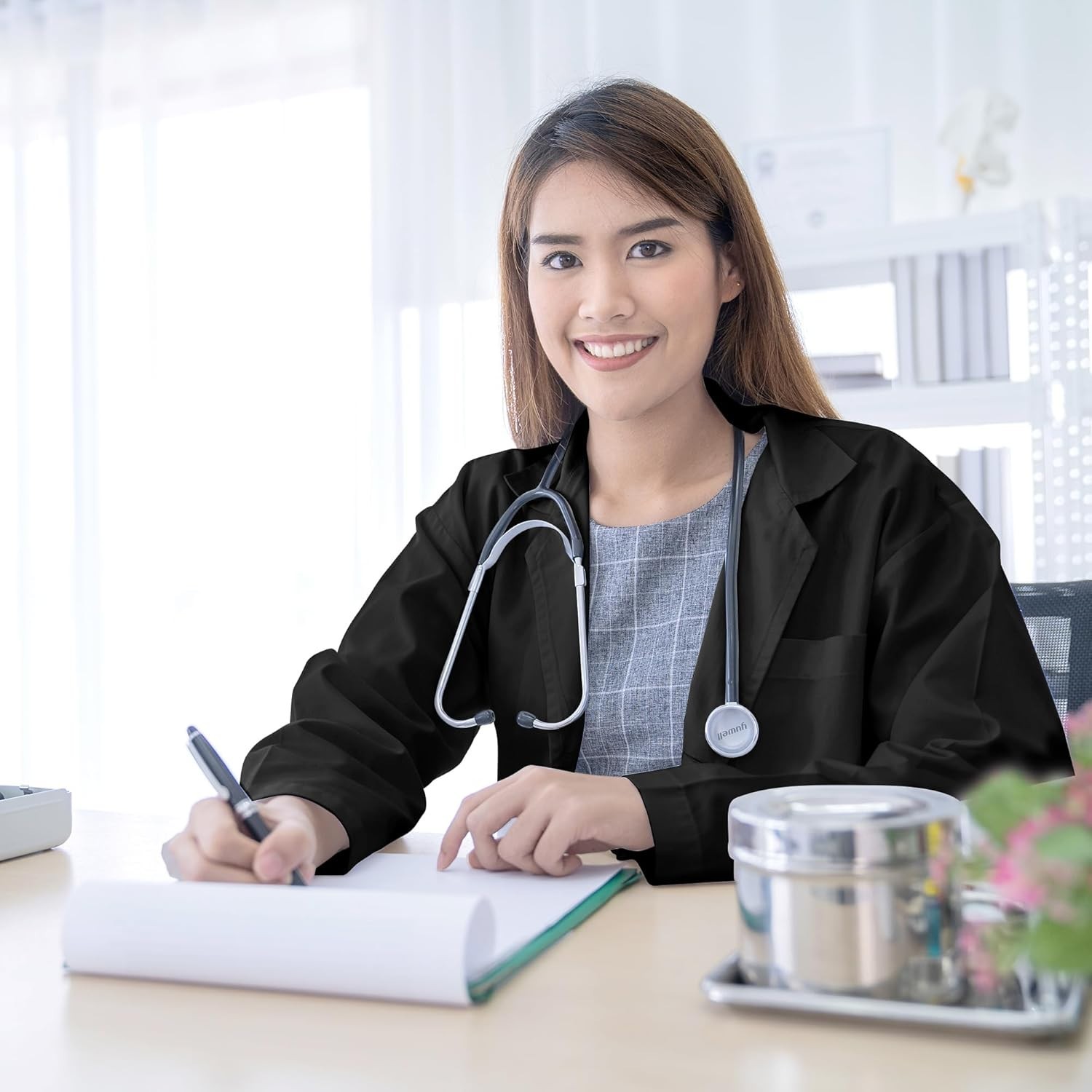 Professional White Lab Coat for Women, Long Sleeve Medical Coat