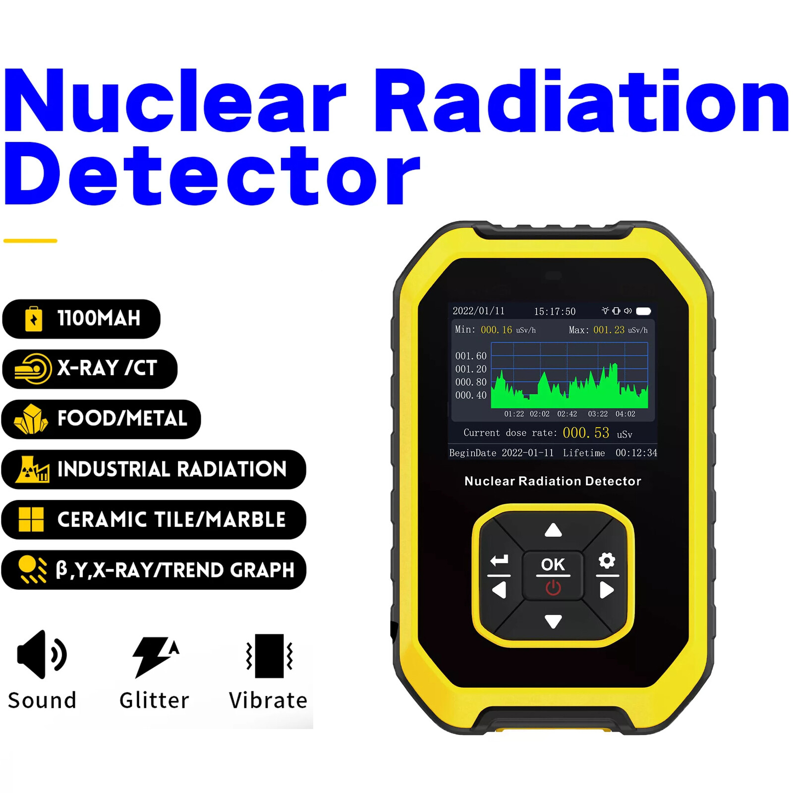 Geiger Counter Radiation Detector Nuclear Radiation Monitor X Gamma Beta Meter