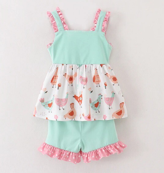 NEW Boutique Chicken Farm Tunic & Shorts Girls Outfit Set Easter