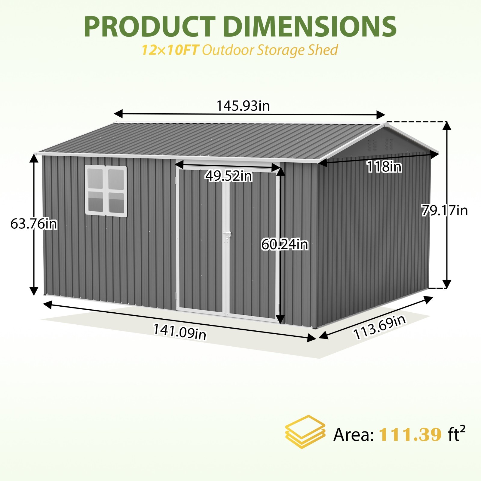 12'x10' Metal Outdoor Storage Shed Heavy Duty Garden Shed w/ Floor Kit & Window