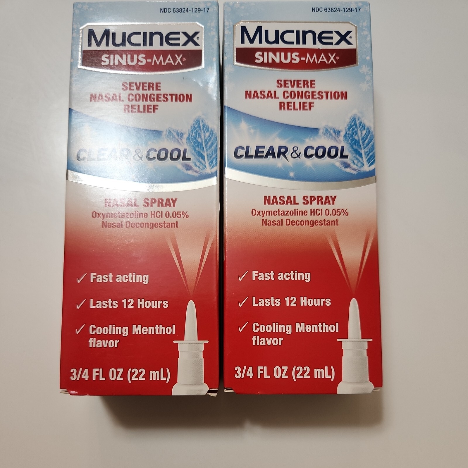 Mucinex Sinus Max 12 Hour Decongestant Clear Cool Nasal Spray 0.75 x2 Exp 2025+