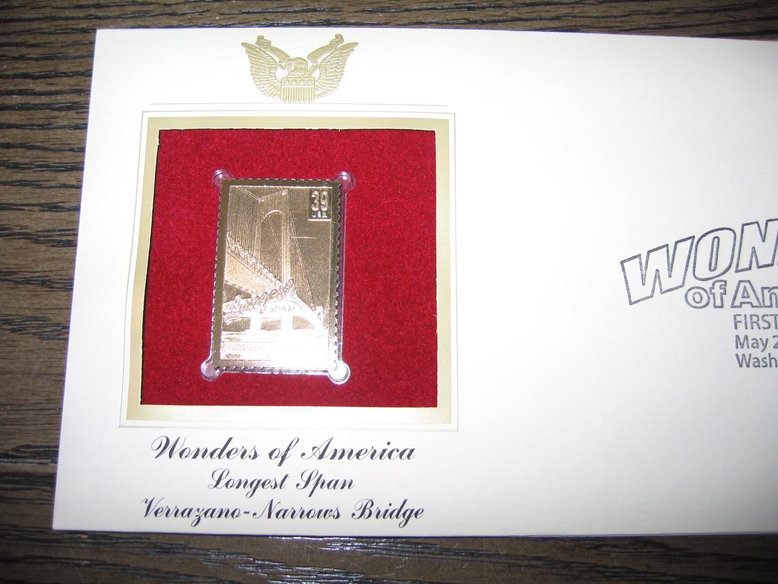 2006 Wonders of America Verrazano Narrows Bridge Replica Span Golden Cover Stamp