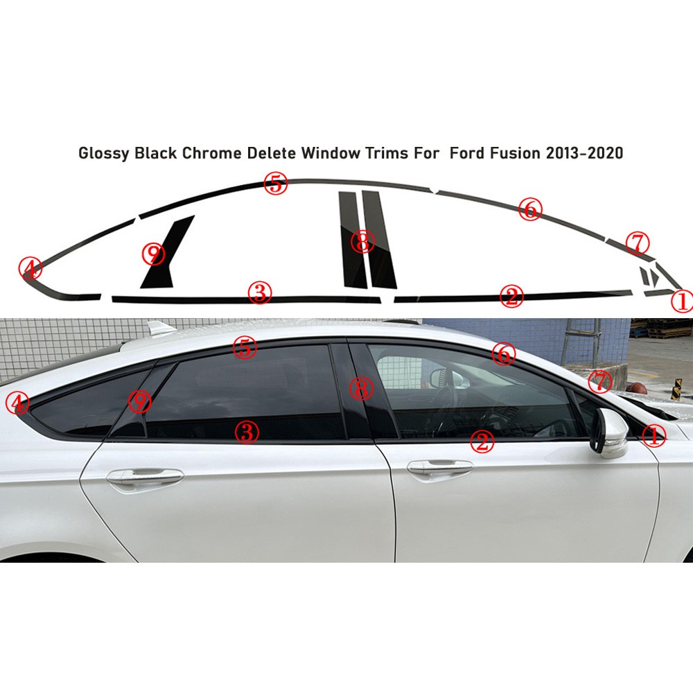 Glossy Black Chrome Delete Window Trims For Ford Fusion 2013-2020 Sedan