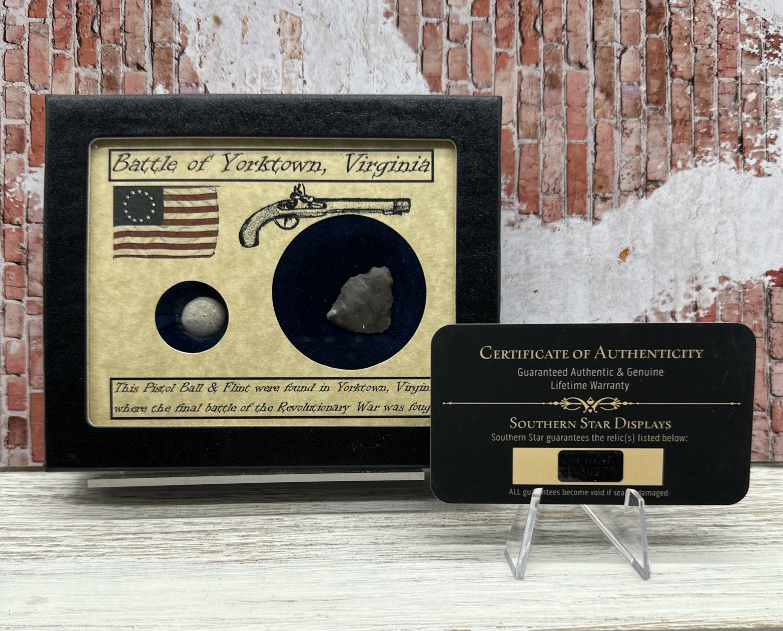 Revolutionary War Pistol Ball / FLINT Yorktown, Virginia with Display Case & COA