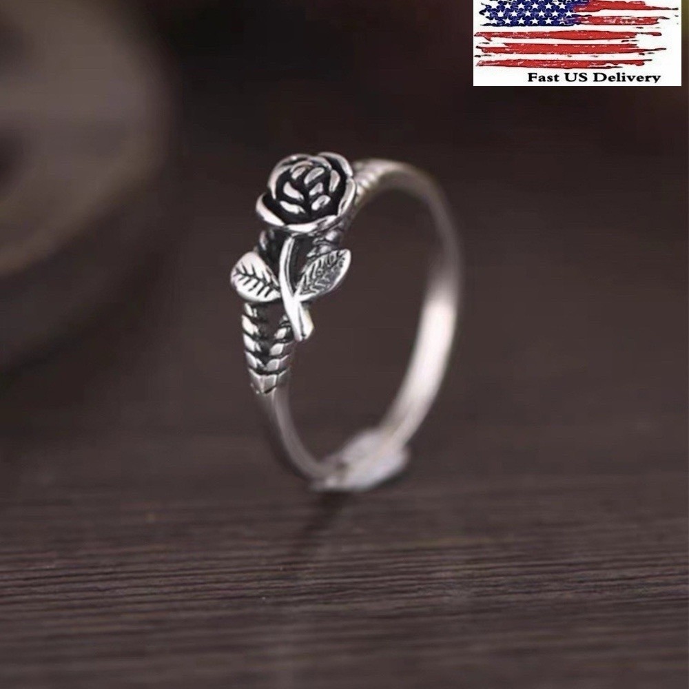 Fashion Rose Flower 925 Silver Jewelry Wedding Ring Women Ring Size 5-11. A86
