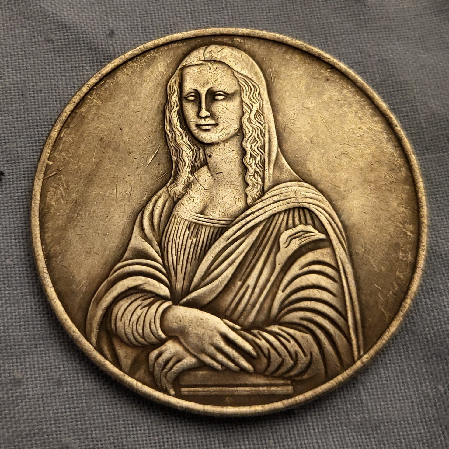 Mona Lisa Silver Coin Leonardo da Vinci Nude Woman Naked Old Louvre Paris Italy