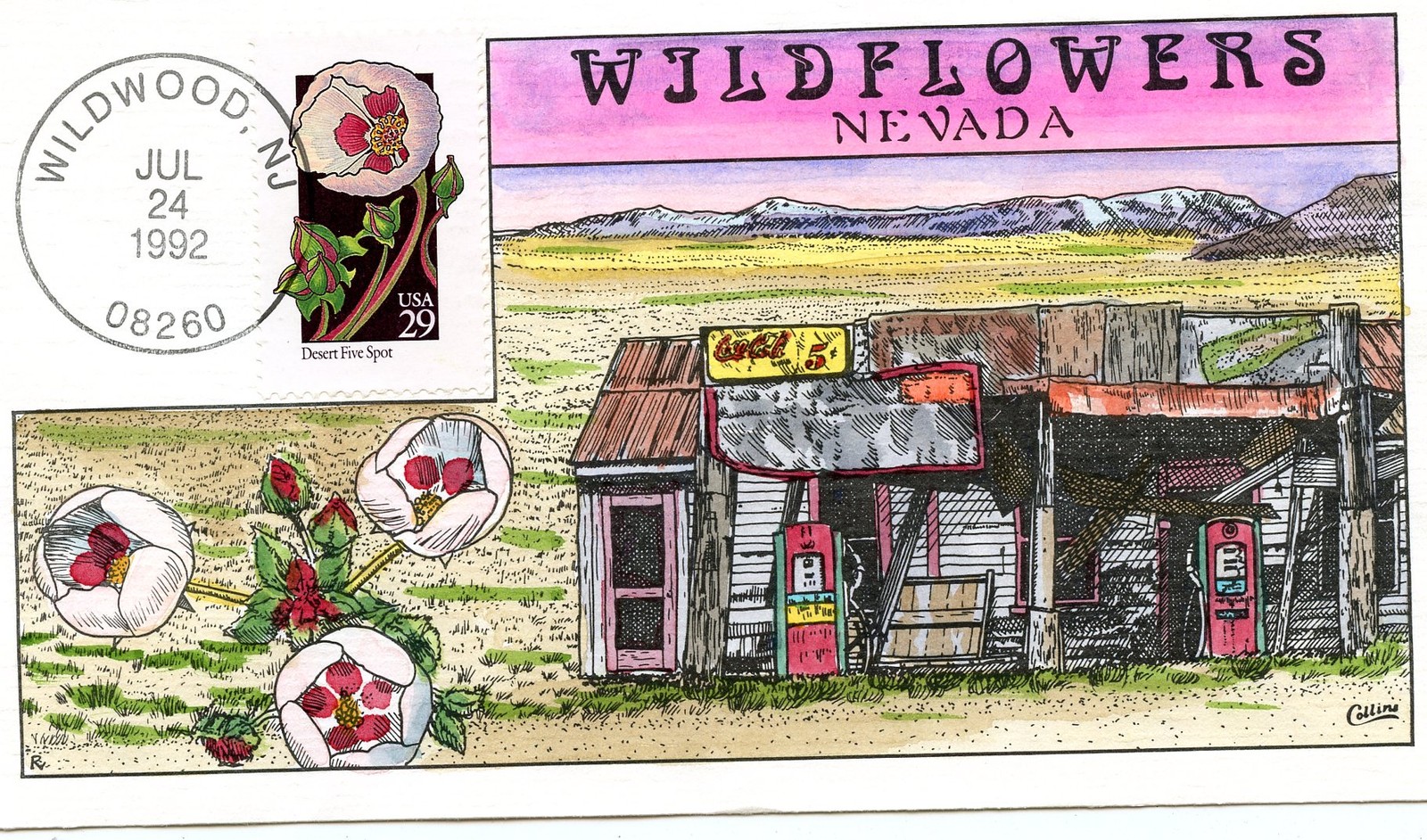 WWLF COLLINS FDC HAND PAINTED  STATE WILDFLOWERS  2690   NEVADA
