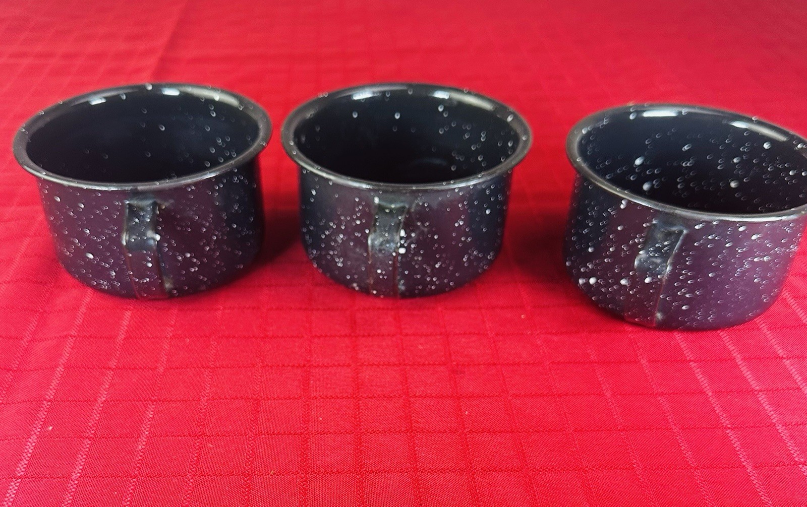 Set of 3 Black Speckled Enamelware Metal Camping Coffee Mugs Cups MCM Speckle