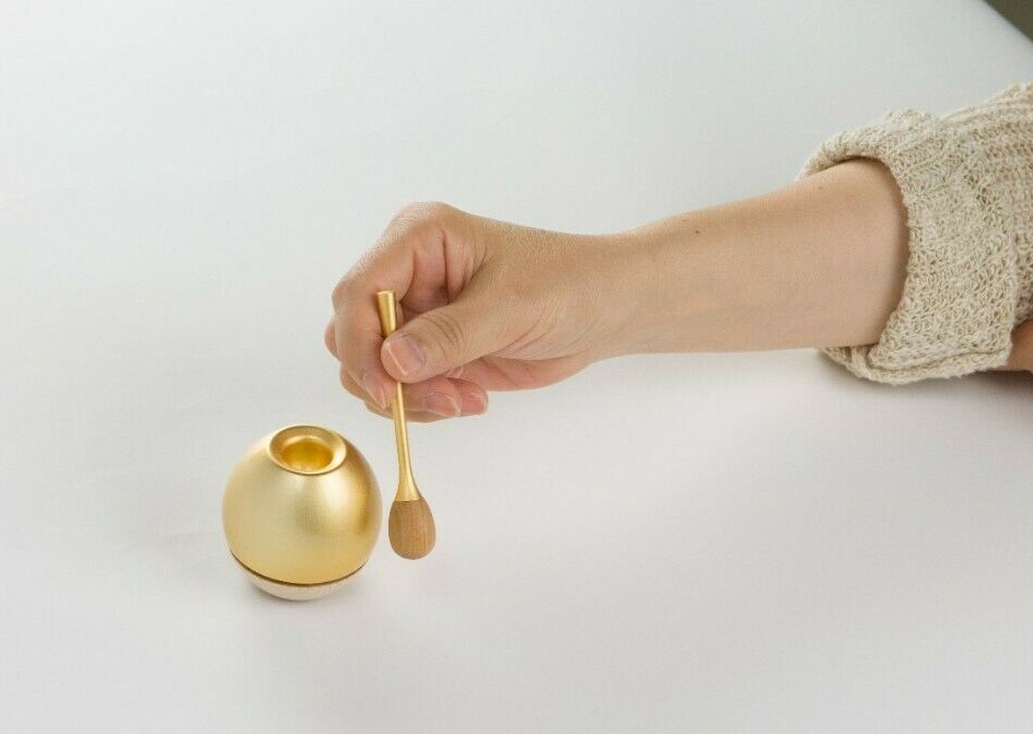 SGI Soka Gakkai Buddhism compact bell & bell stick set Gold Color Made in Japan