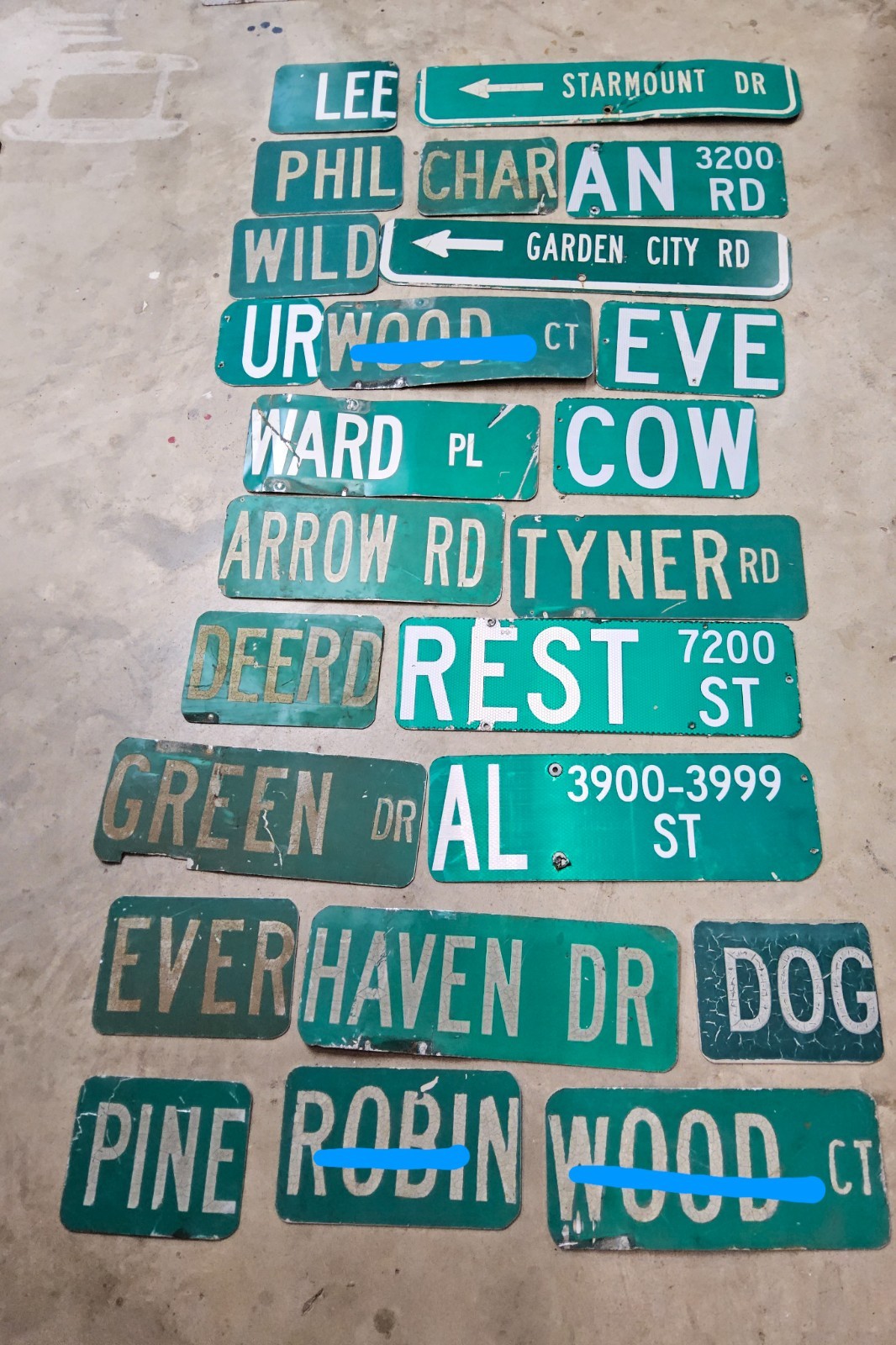 Street name signs. Miscellaneous Sizes. Pick one