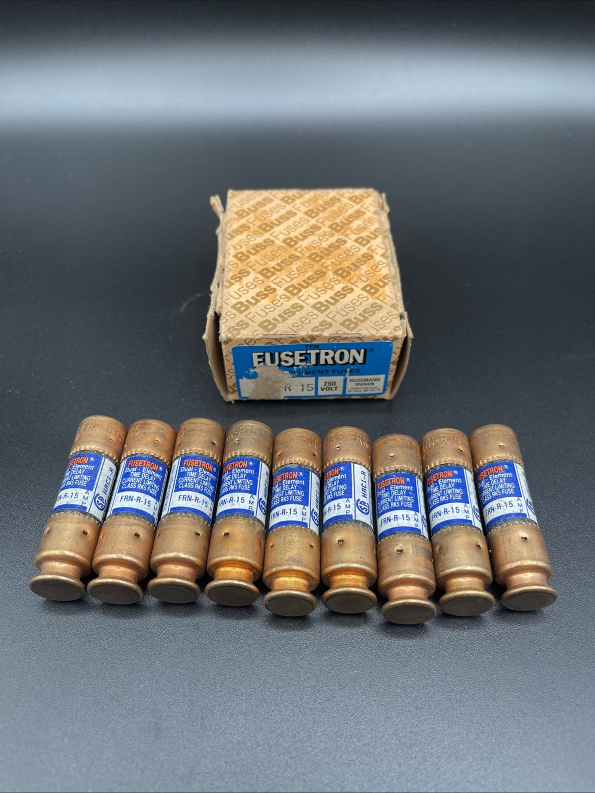 (9) NEW Bussmann Fusetron Fuse FRN-R-15 15 AMP 250 Vac Class RK5 - TESTED CONT.