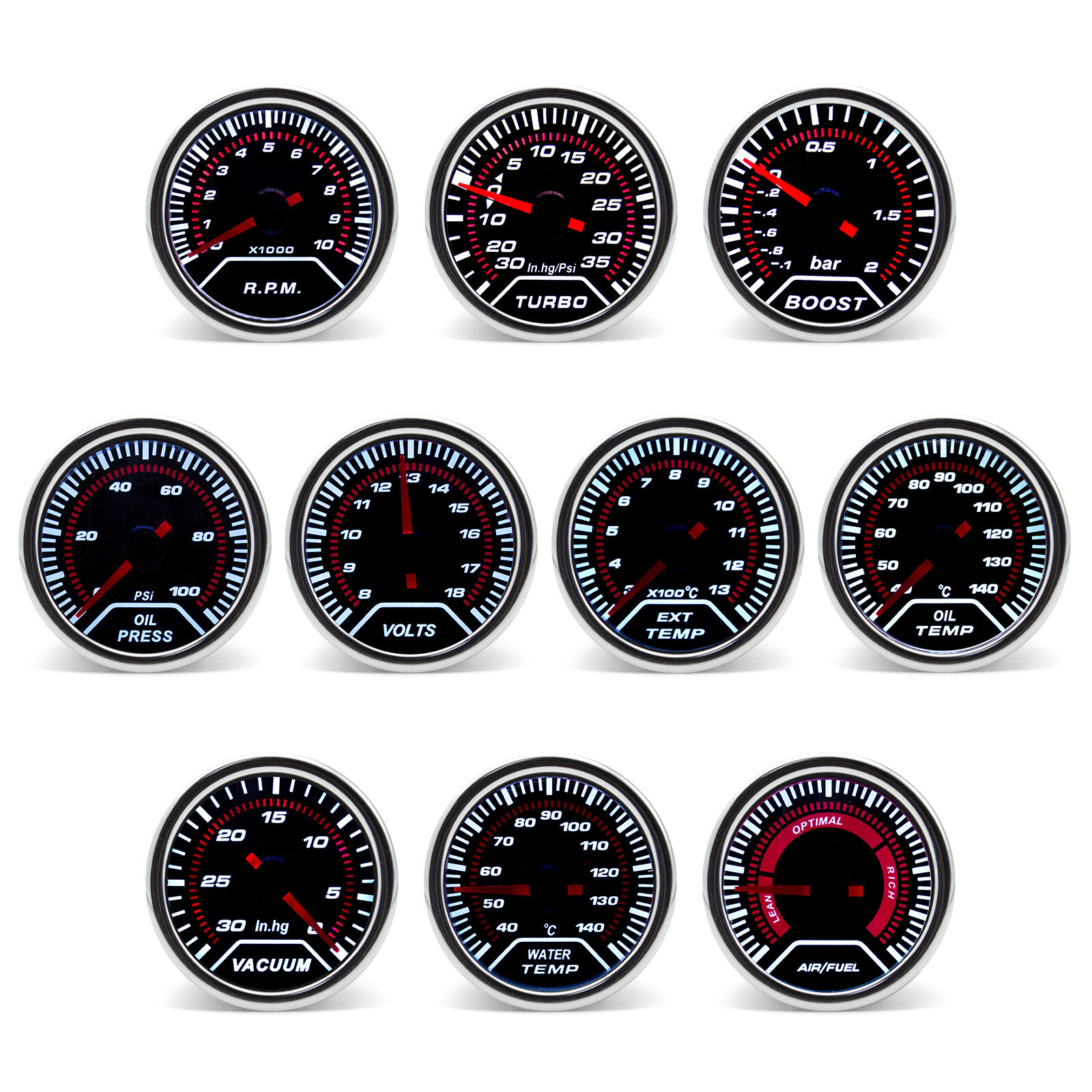 52mm Led Car Boost PSI/Water/Oil Temp/Pressure/Volt/AFR/EGT Gauge/Tachometer