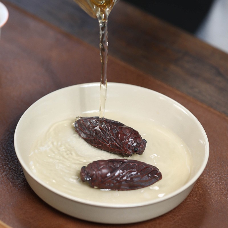 6cm Yixing Purple Clay Handcarved Cicada Statue Tea Pet Auspicious Ornament