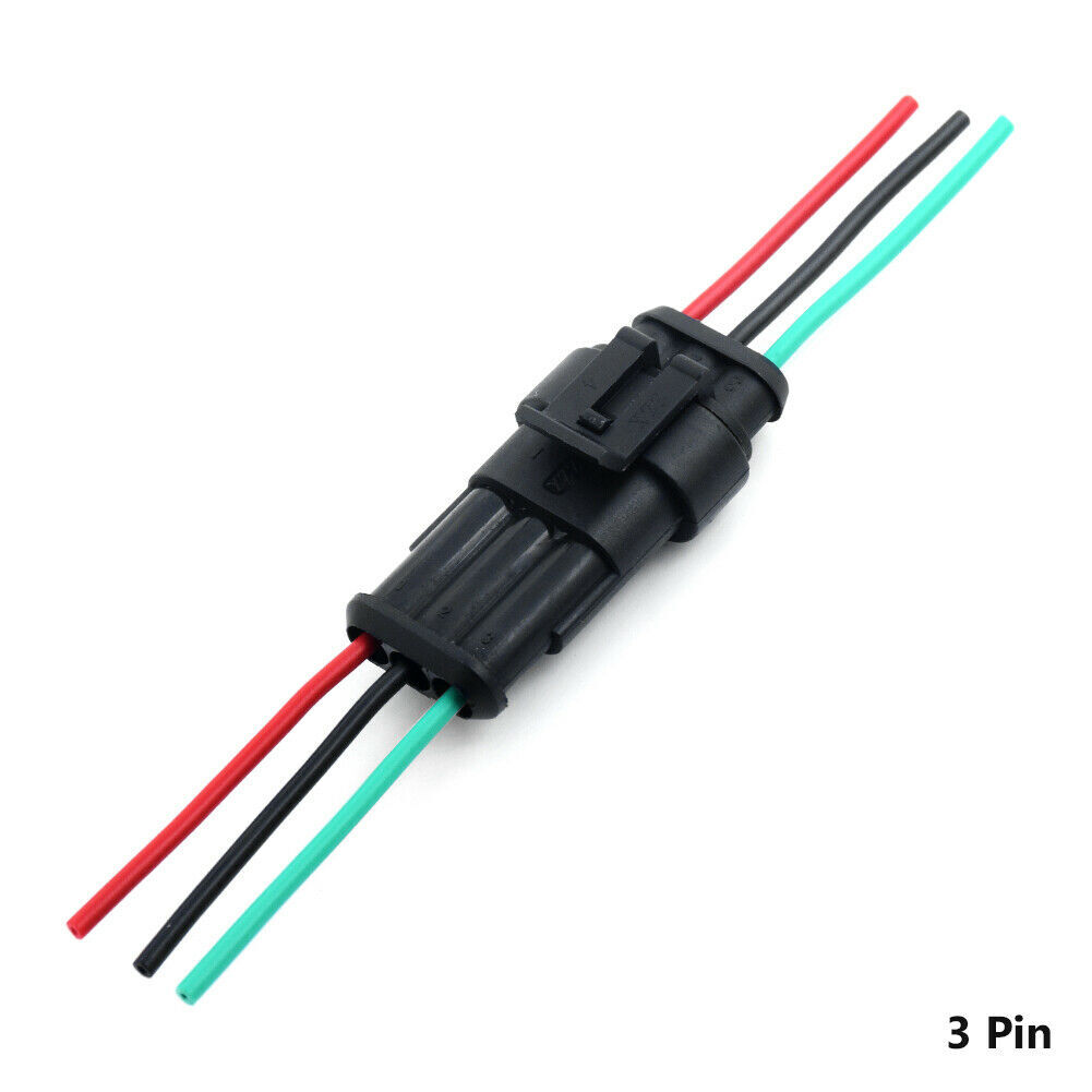 3-Pin/Way Waterproof Electrical Connector + Attached Wire Cable Plug Car Sealed