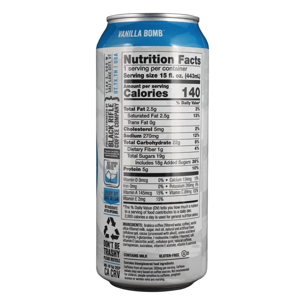 Black Rifle Coffee - Energy Drink, 300mg Caffeine, 15oz - Vanilla Bomb, 12 Cans