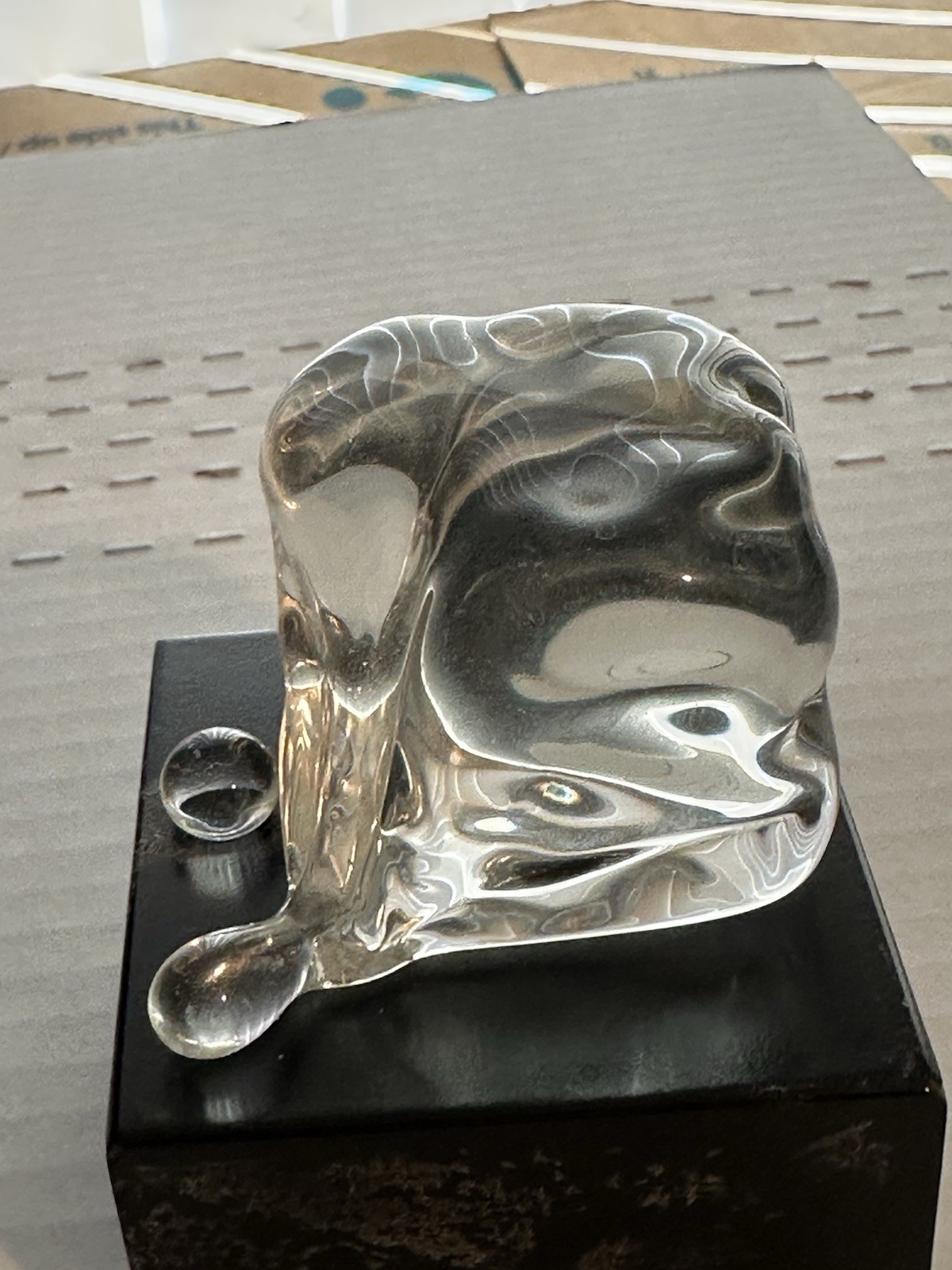 Hans Godo Frabel Studios Glass ICE CUBE Sculpture Paperweight Signed 1988 RARE