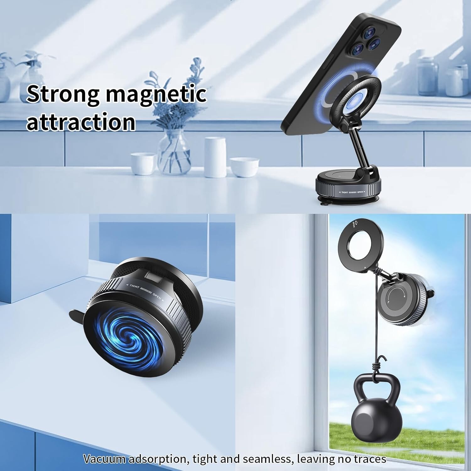 360° Vacuum Magnetic Phone Holder - Suction Cup Car Mount w/ Foldable Stand US