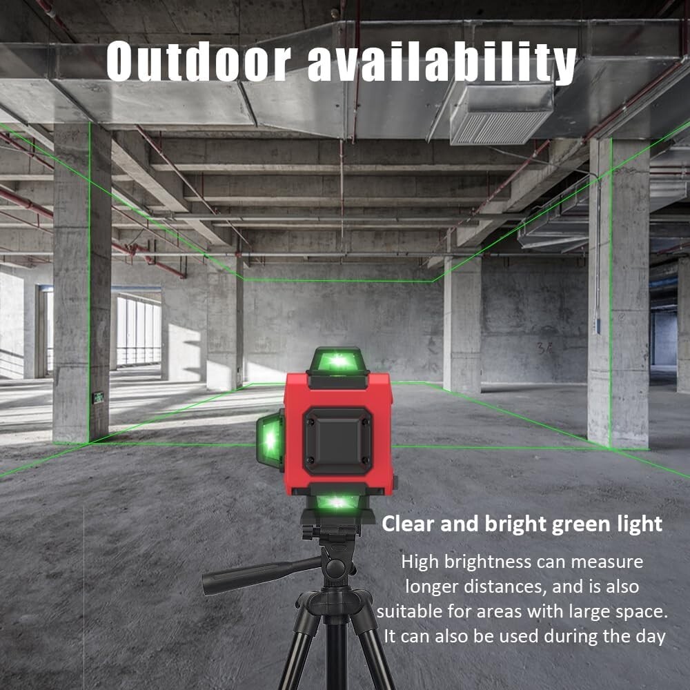 Green Laser Level,4D 16 Lines, 360 Self Leveling w/ Magnetic Bracket,2 Batteries