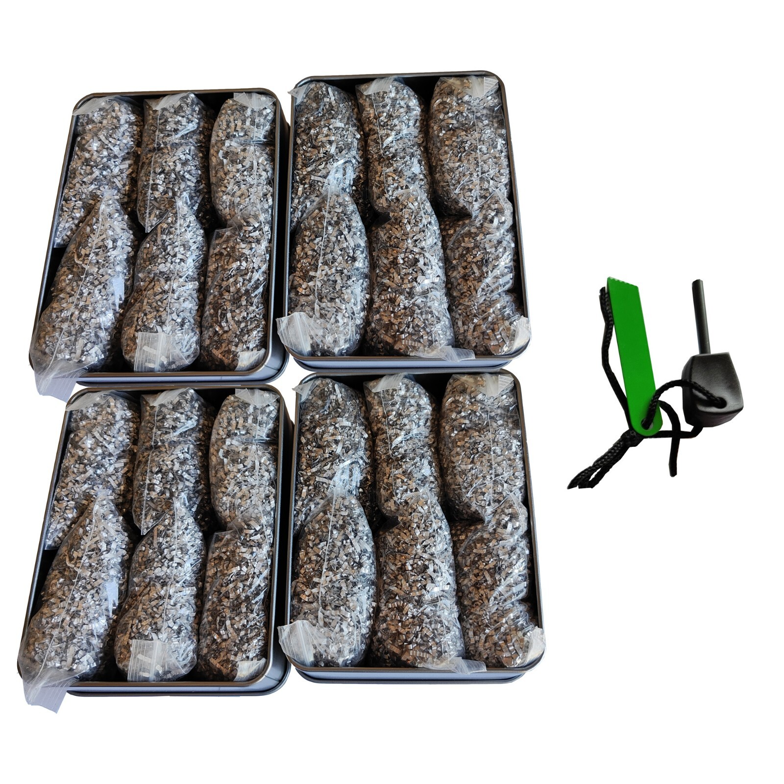 Emergency Fire Starter 6bag Magnesium FREE Ferro Rod Tin Can for camping hiking