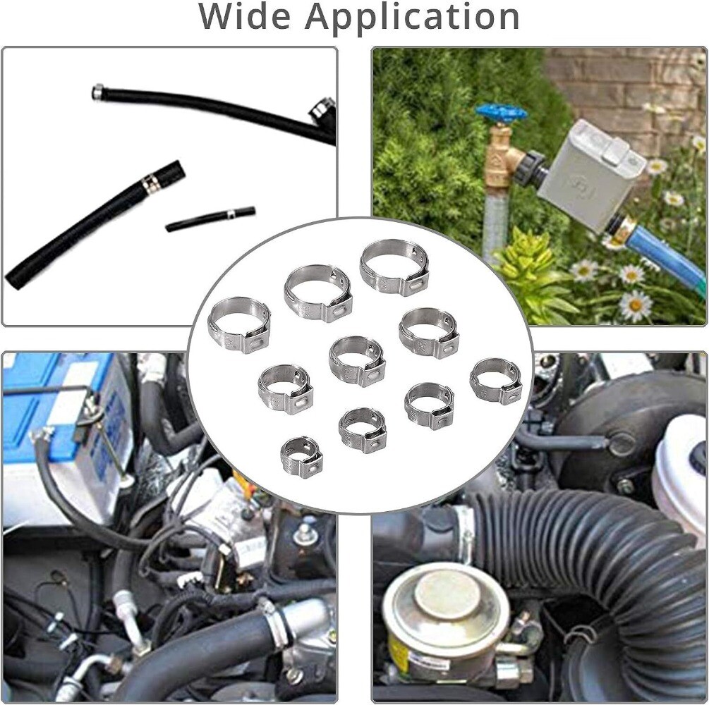 260PCS 304 Stainless Steel Single Ear Stepless Hose Clamps 6.5-21mm Kit or Plier