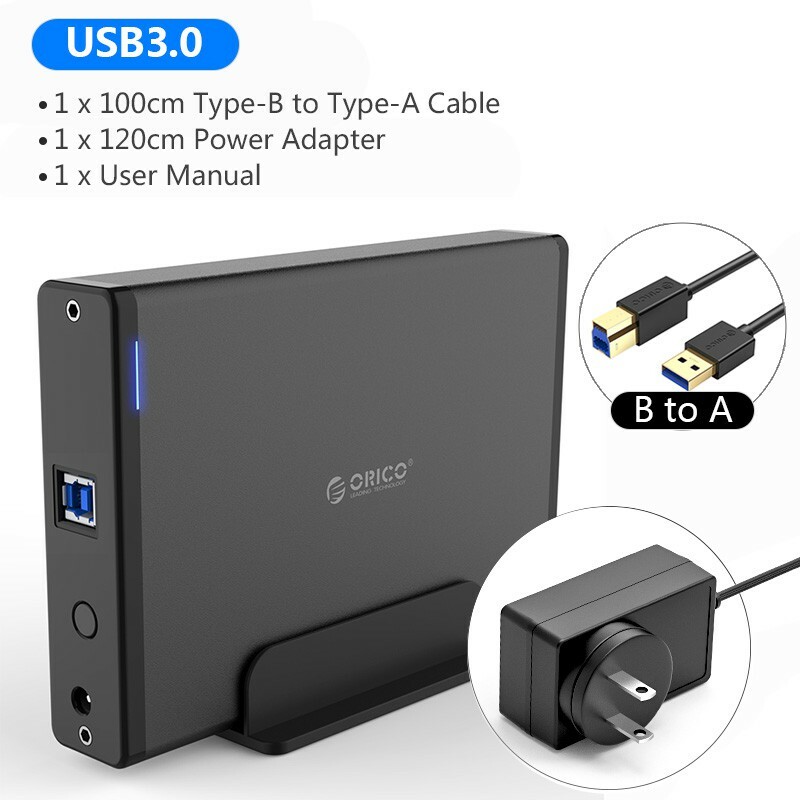 ORICO 3.5" SATA USB 3.0 Hard Drive Disk External Enclosure Aluminum Case SSD HDD