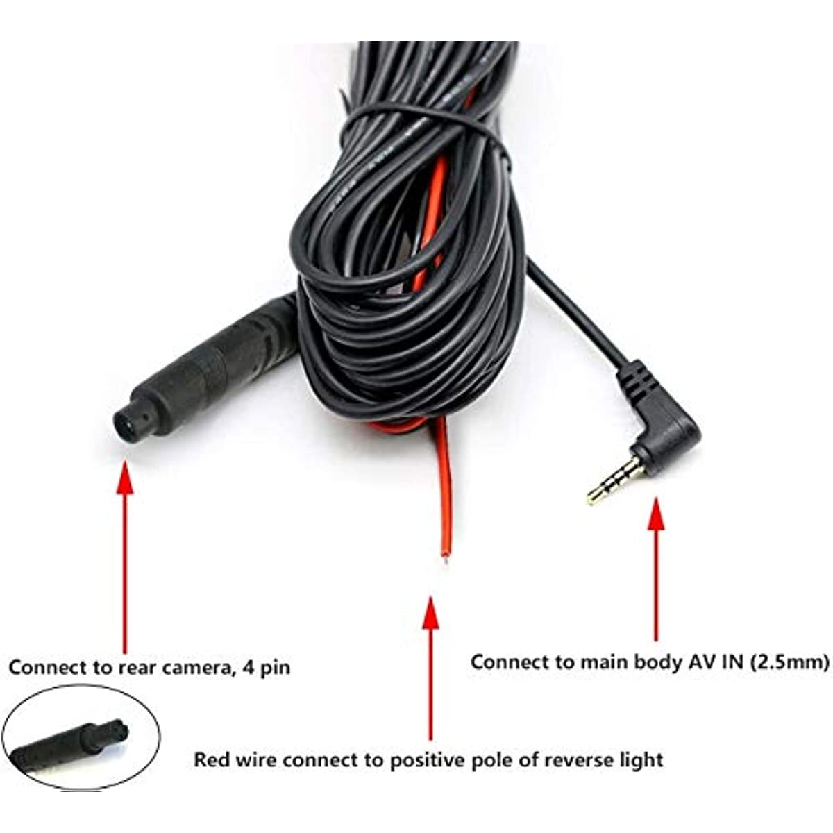REDTIGER 33Feet Backup Camera Extension Cord Cable for Dash Cam(4 pin,2.5mm)