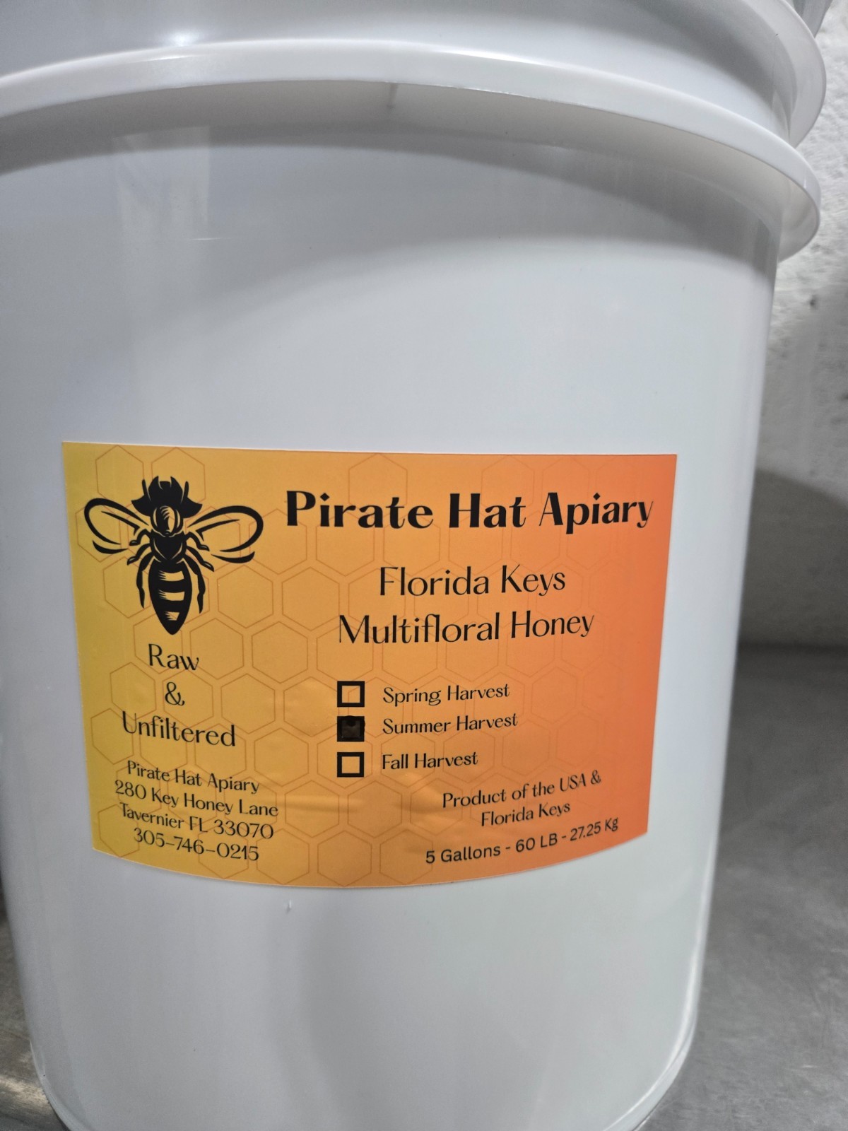 Florida Keys Wildflower Honey Summer Harvest- 60 LB (5 Gallon)